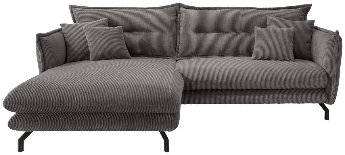 Wohnlandschaft Lava Grau Cord - Schwarz/Grau, MODERN, Textil/Metall (180/255cm) - Livetastic
