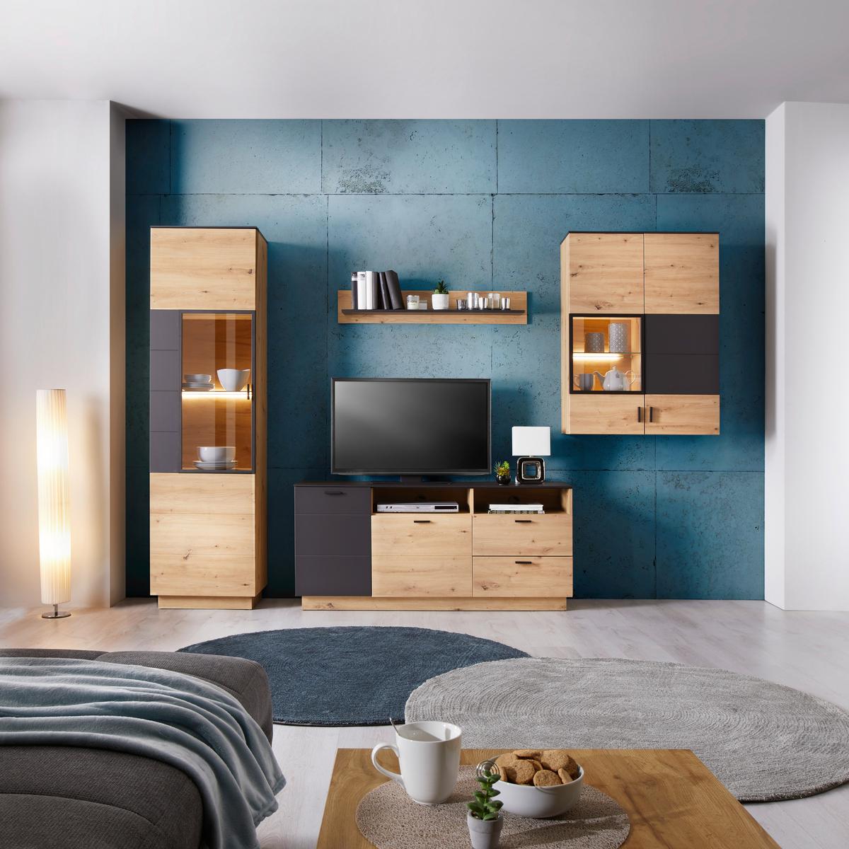 Tv-element Tonale, Barva Hrasta, Temno Siva - siva/črna, Moderno, umetna masa/leseni material (146,8/68,6/40cm) - Mömax