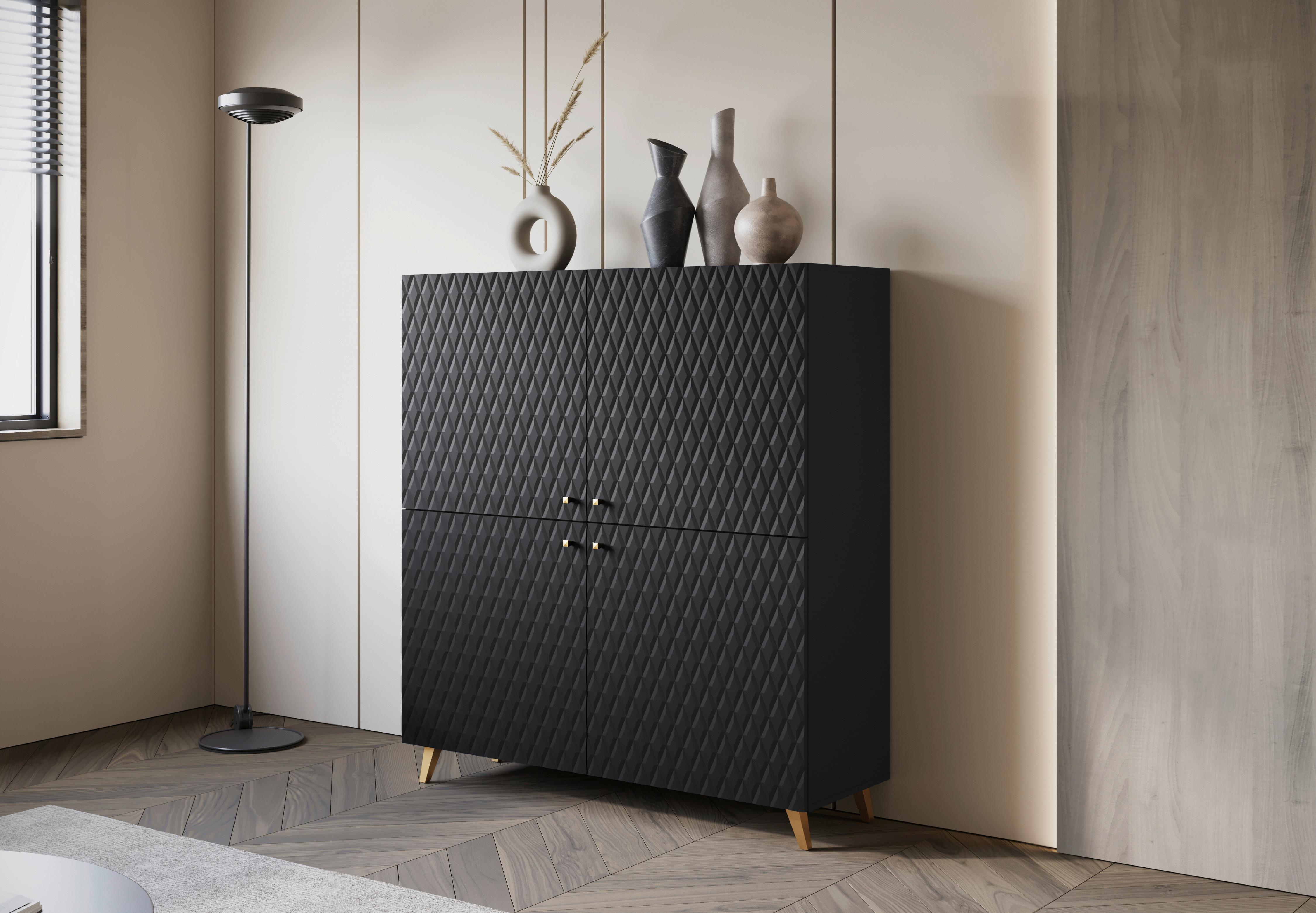 Visoka Komoda Phuket 120, Črna - zlate barve/črna, Trend, umetna masa/leseni material (120/130/39cm) - Livetastic