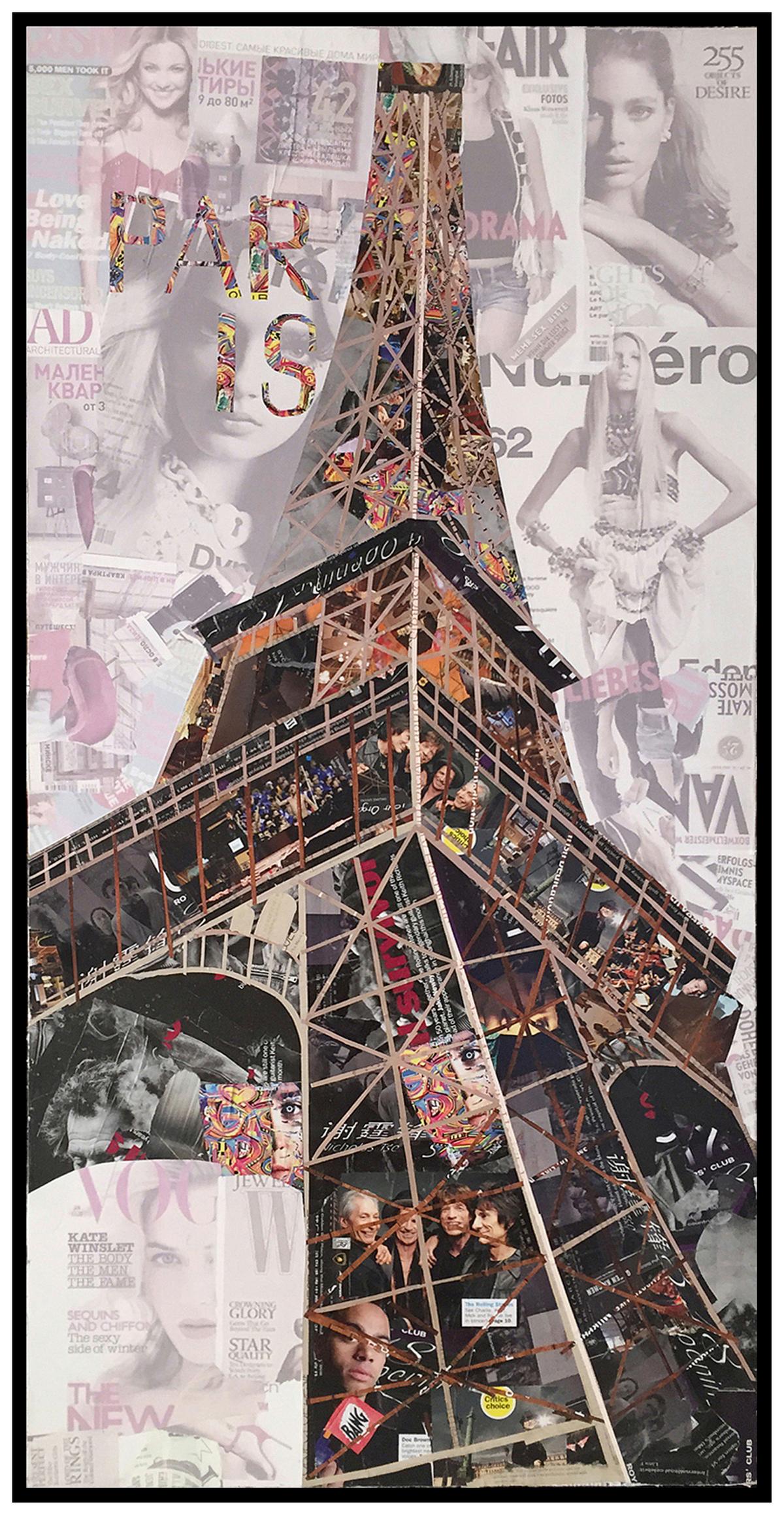 TABLEAU EIFELTURM - beige, Lifestyle, textile/bois (52/102/3,5cm) - Kayoom