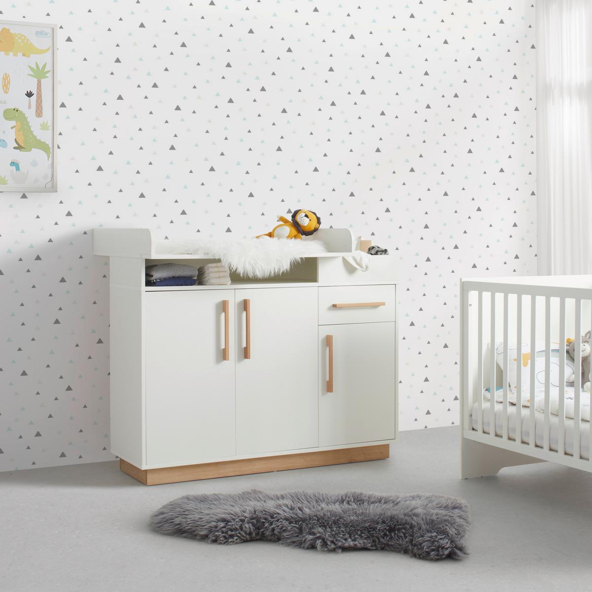 Wickelkommode Luna White in Weiß ca. 117x100cm - Weiß/Eiche Artisan, KONVENTIONELL, Holzwerkstoff (117/100cm) - Roba