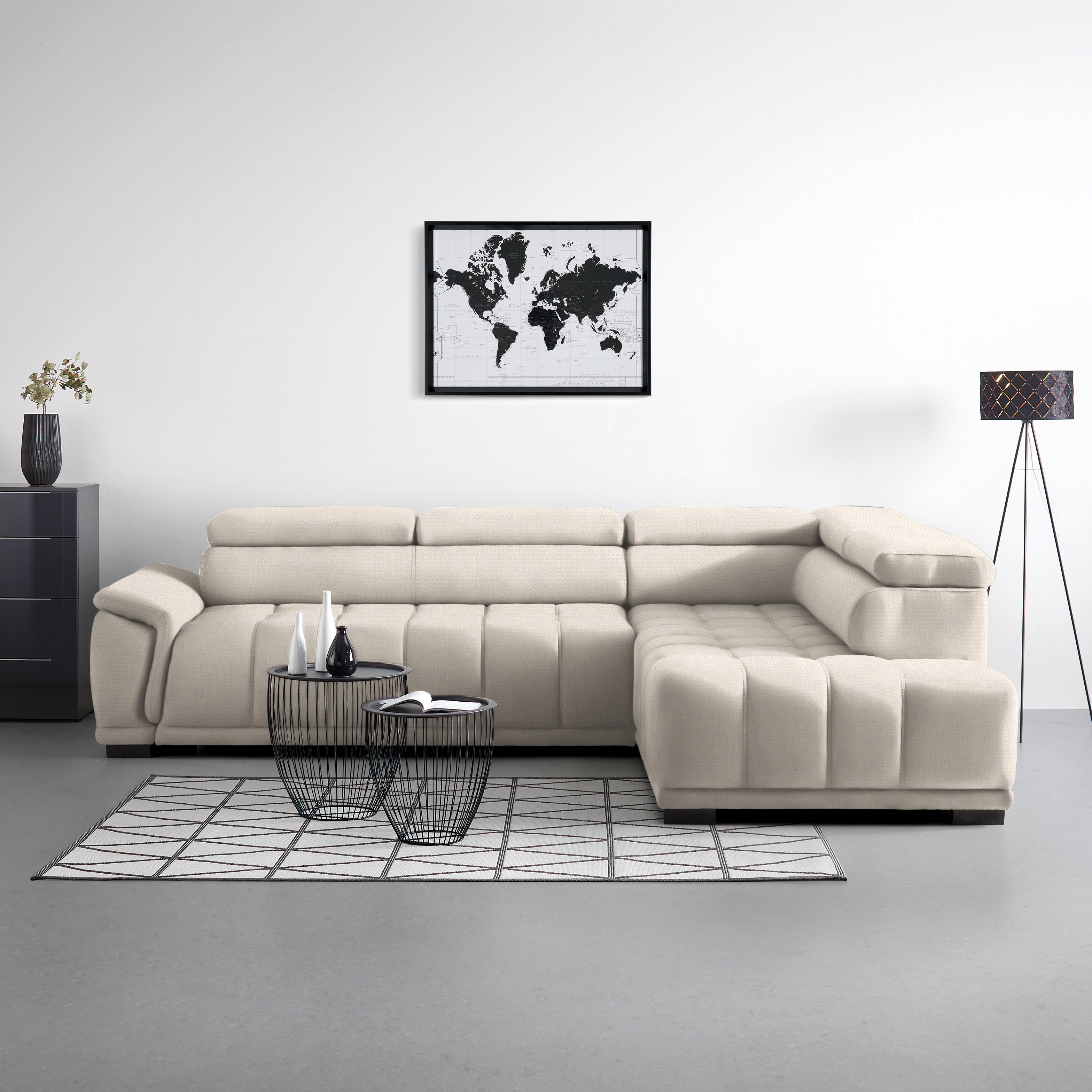 Ecksofa Gremo Rechts Perlmutt - Perlmutt/Schwarz, MODERN, Kunststoff/Textil (283/206cm) - Premium Living