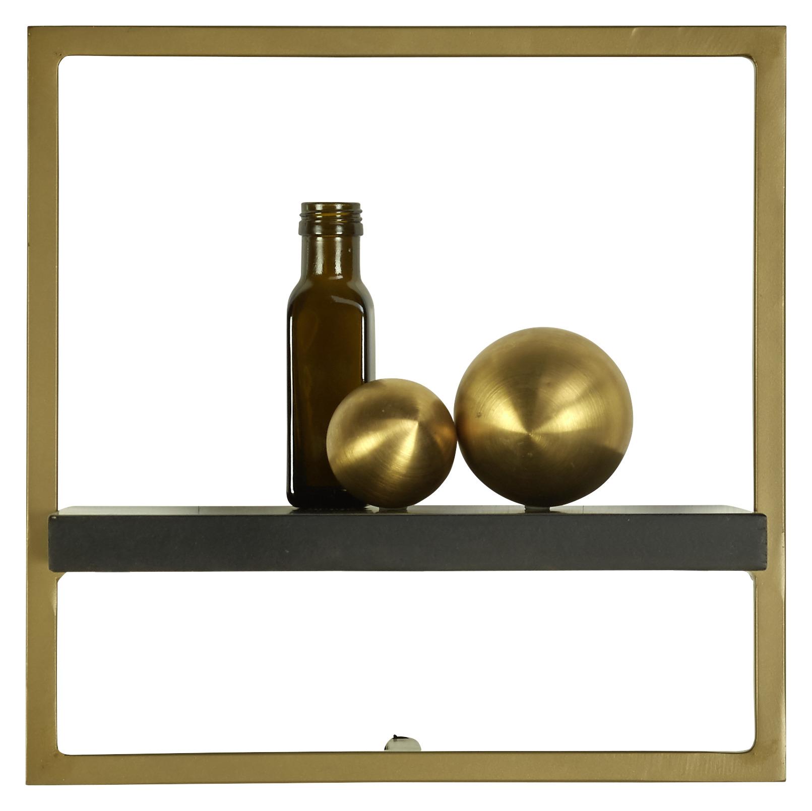REGAŁ ŚCIENNY VALO - czarny/kolor złoty, Trend, metal/drewno (35/35/25cm) - Lomoco