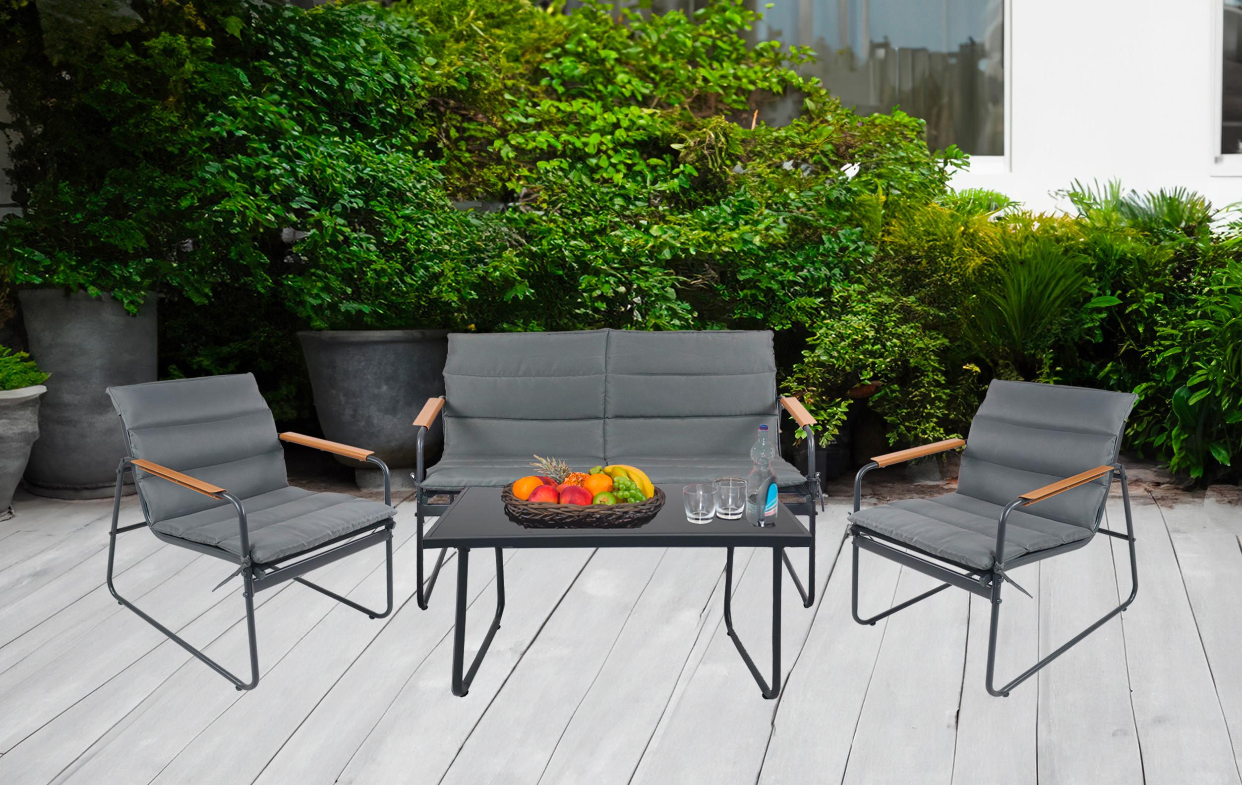 LOUNGEGARNITUR LEXILA 920575 4-TLG - Anthrazit/Schwarz, Modern, Glas/Kunststoff - MID.YOU