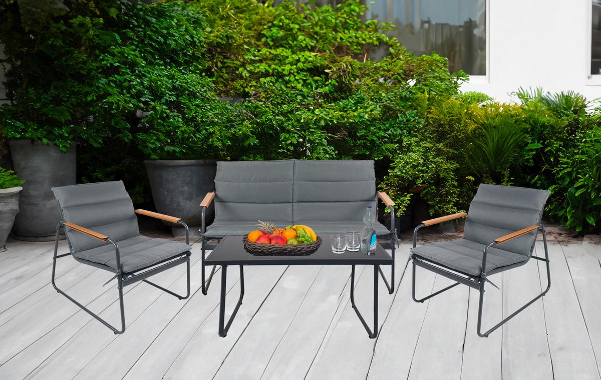 LOUNGEGARNITUR LEXILA 920575 4-TLG - Anthrazit/Schwarz, Modern, Glas/Kunststoff - MID.YOU