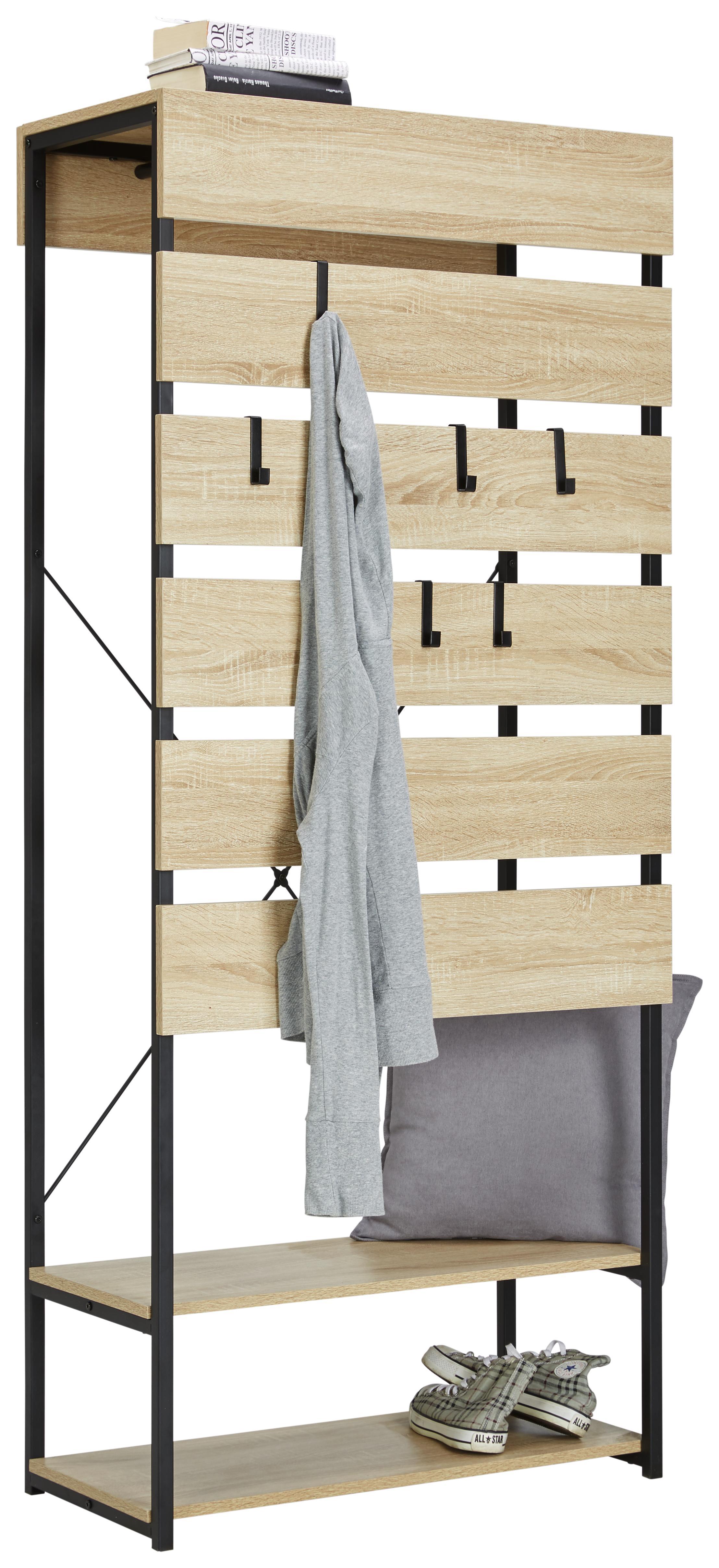 Garderobe in Eichenfarbe Schwarz online bestellen