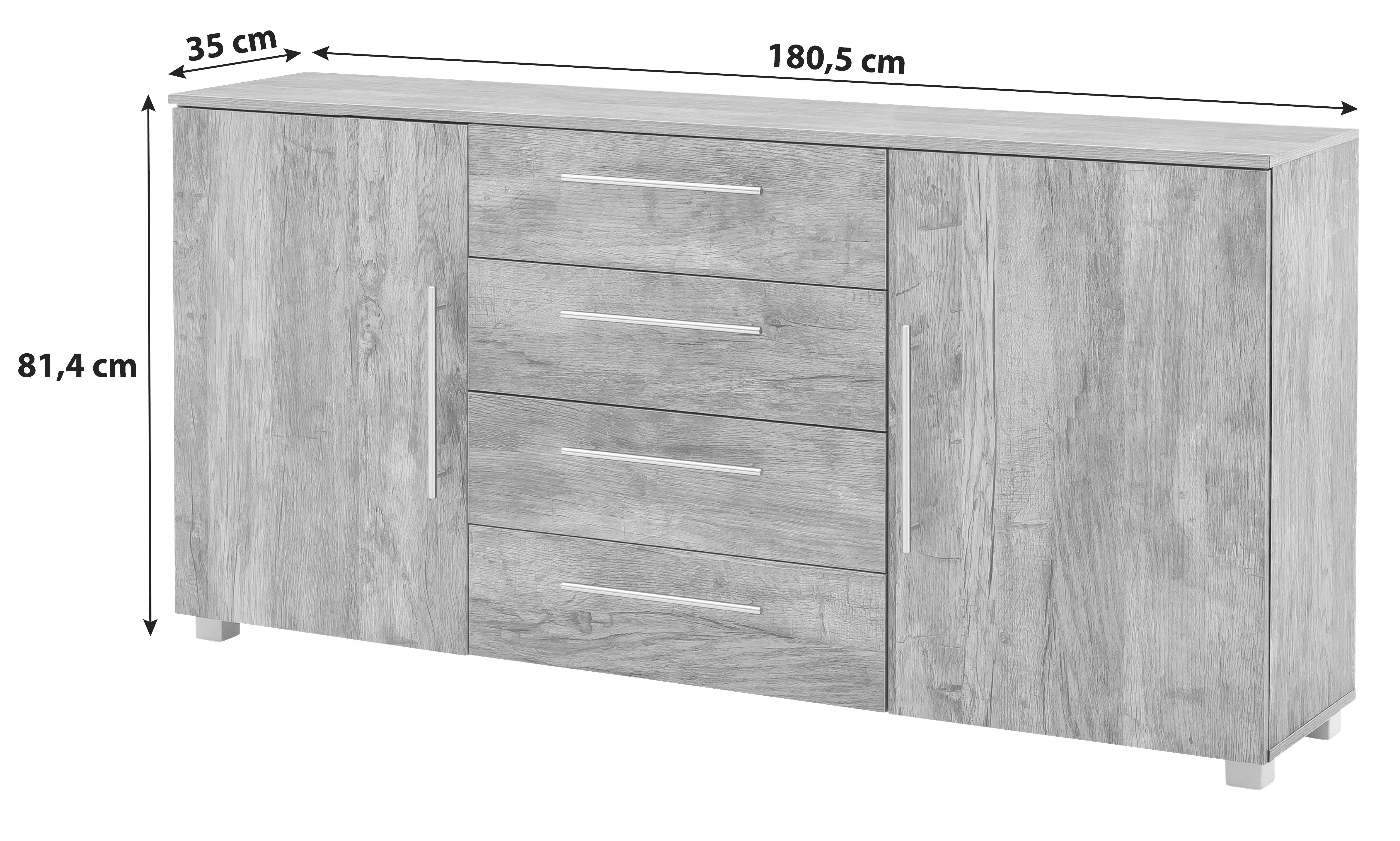 Kommode "Danu" , eiche - Eichefarben/Silberfarben, Basics, Holzwerkstoff/Kunststoff (180,5/81,4/35cm) - MID.YOU