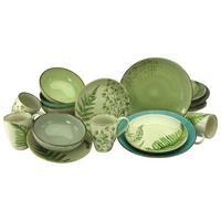 Kombiservice Botanica in Grün, 16-teilig - Sandfarben/Petrol, KONVENTIONELL, Keramik - Creatable