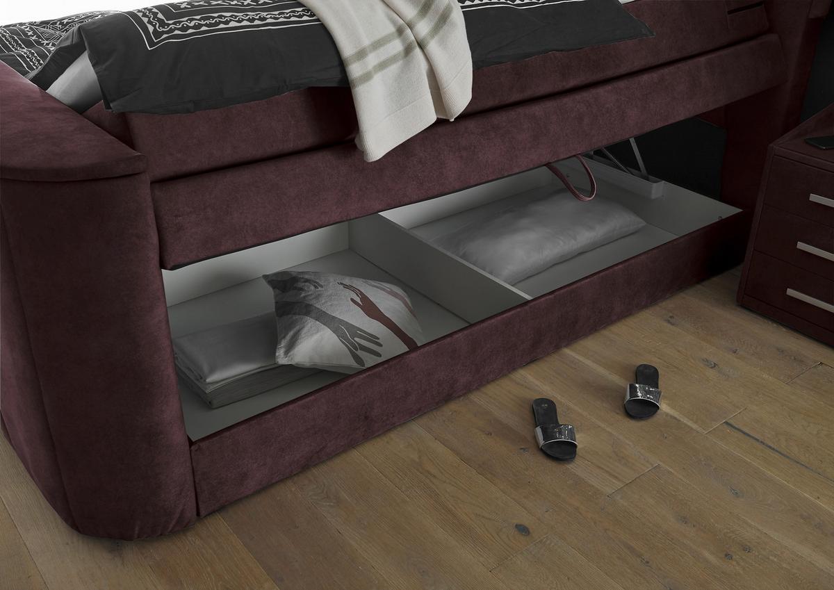 Boxspringbett Dallas m. LED ca. 180x200 cm Aubergine - Aubergine, MODERN, Holzwerkstoff/Kunststoff (180/200cm) - MID.YOU