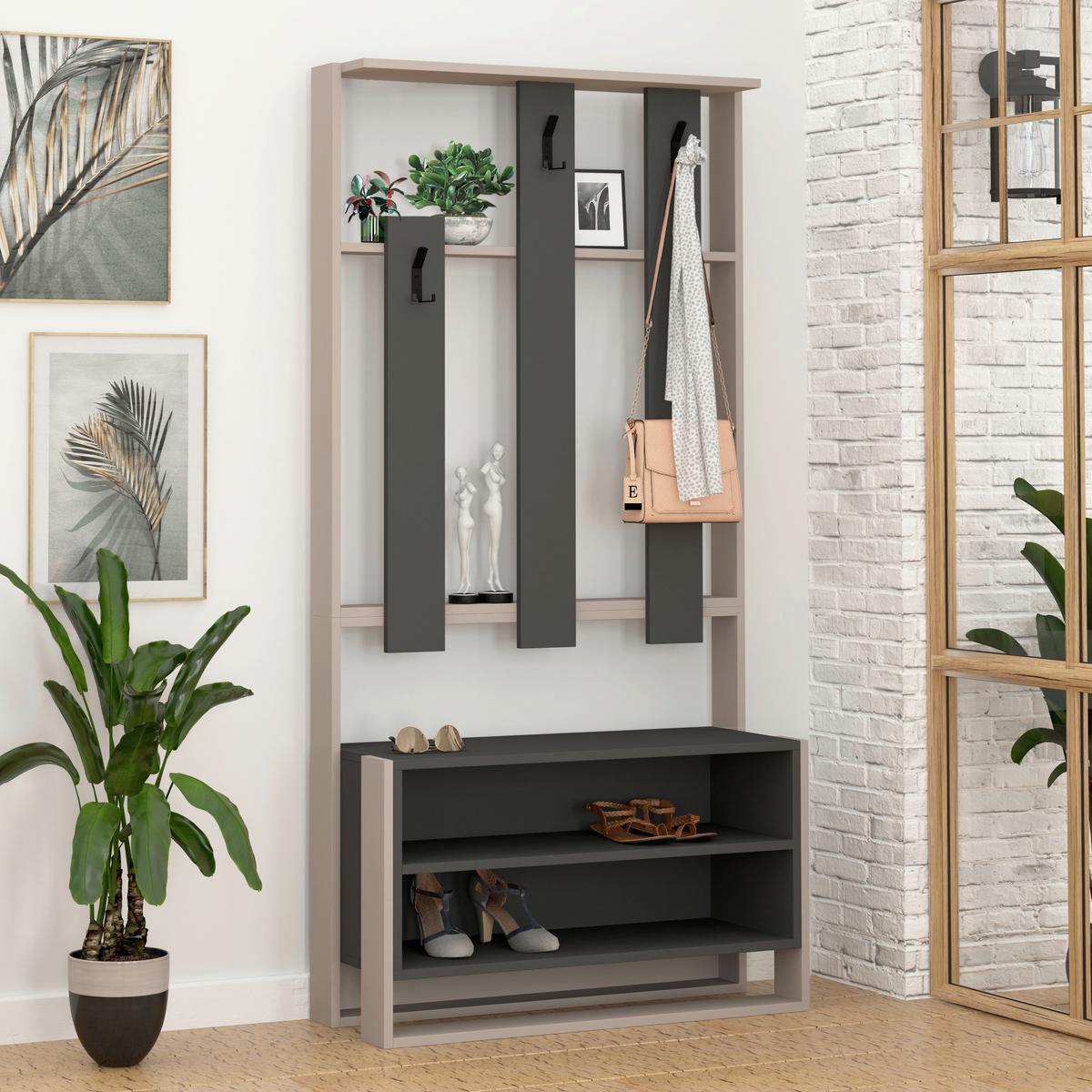 GARDEROBENSCHRANK CHESTER HALL STAND - Anthrazit/Mokka, Design, Holzwerkstoff (90/180/36cm) - Livetastic