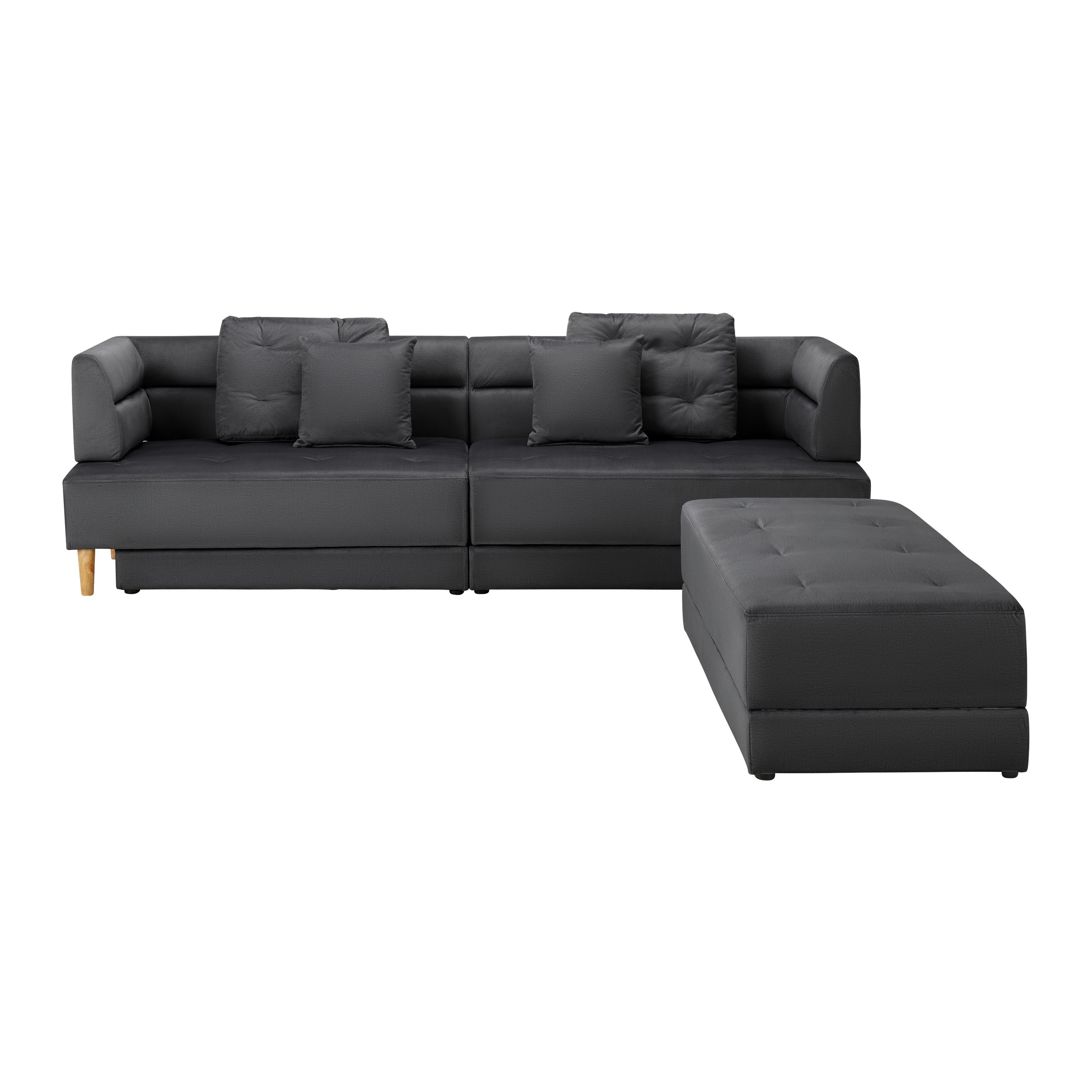 Wohnlandschaft Eliza Dunkelgrau Samt - Dunkelgrau/Schwarz, MODERN, Holz/Kunststoff (260/75/210cm) - Bessagi Home