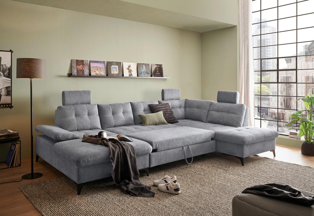 Wohnlandschaft Durban U ca. 170x324x218 cm Grau - Schwarz/Grau, KONVENTIONELL, Kunststoff/Textil (170/324/218cm) - MID.YOU