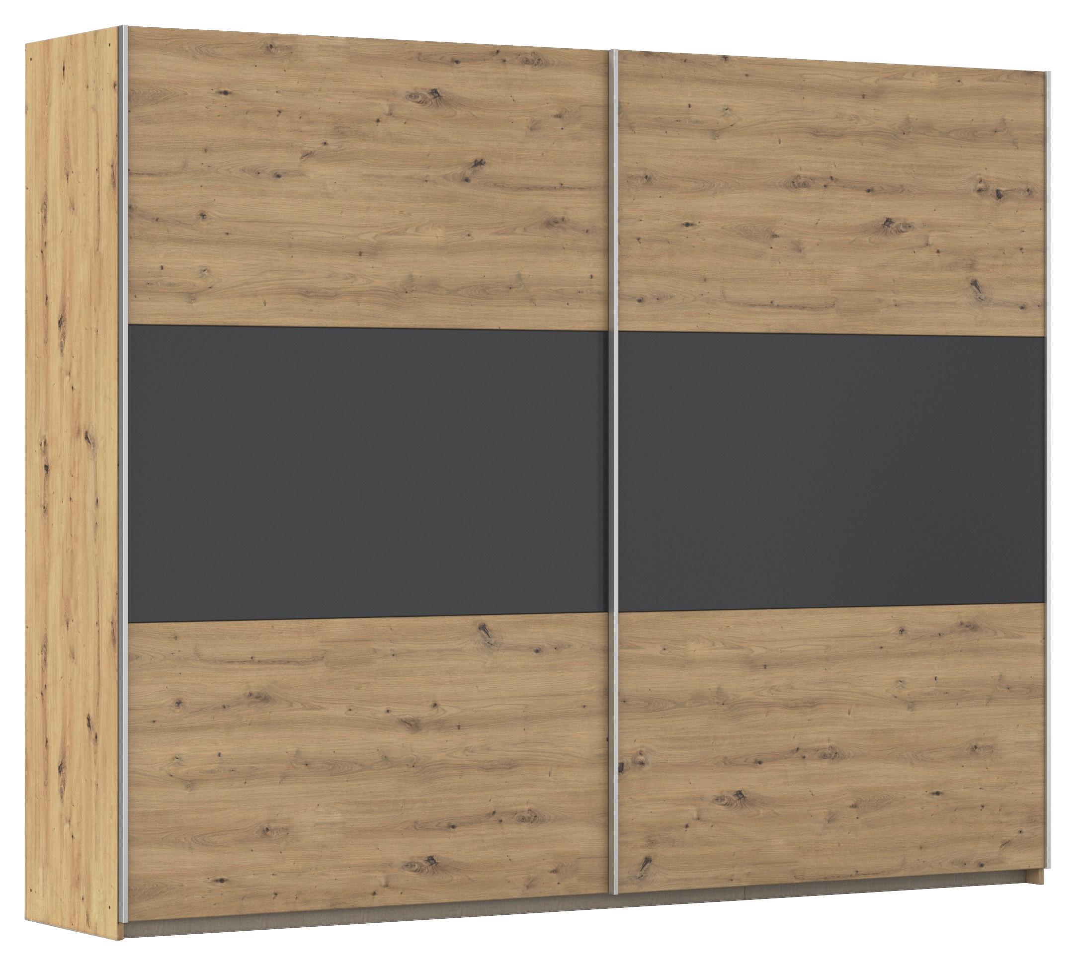 Omara Z Drsnimi Vrati Foster, Hrast, Siva, 261 Cm - siva/barve aluminija, Konvencionalno, kovina/leseni material (261/210/59cm)