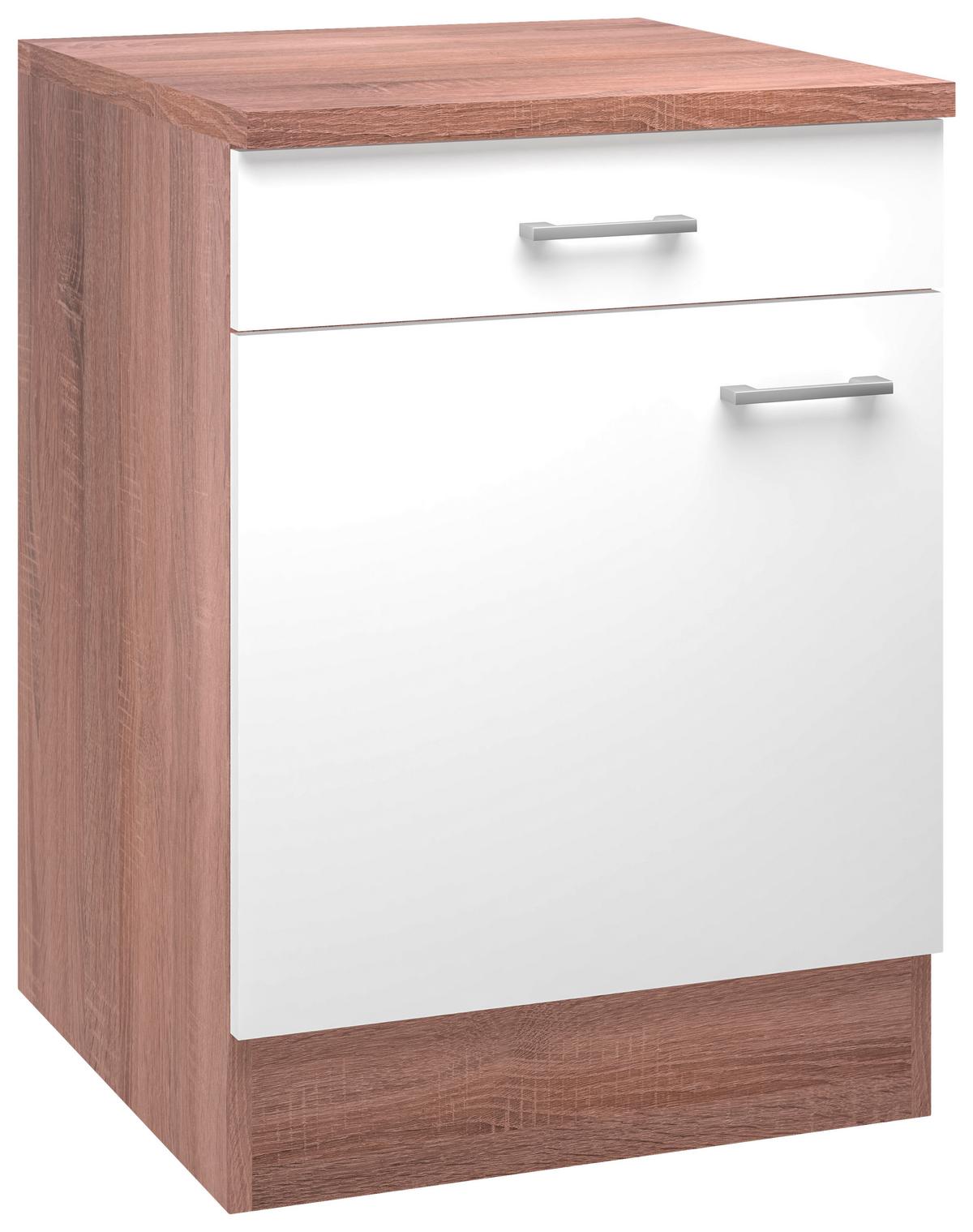 Kuhinjska Spodnja Omarica Samoa, Bela, Barva Hrasta - bela/barve aluminija, Konvencionalno, umetna masa/leseni material (60/85/57cm) - FlexWell