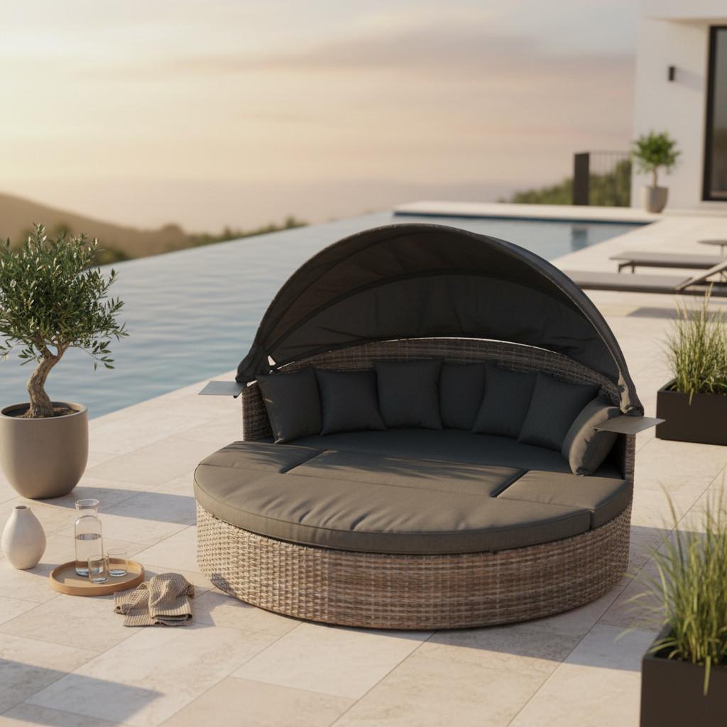 Gartenmuschel Riva in Naturfarben - Naturfarben/Grau, MODERN, Kunststoff/Metall (180/145/183cm) - Gardenson