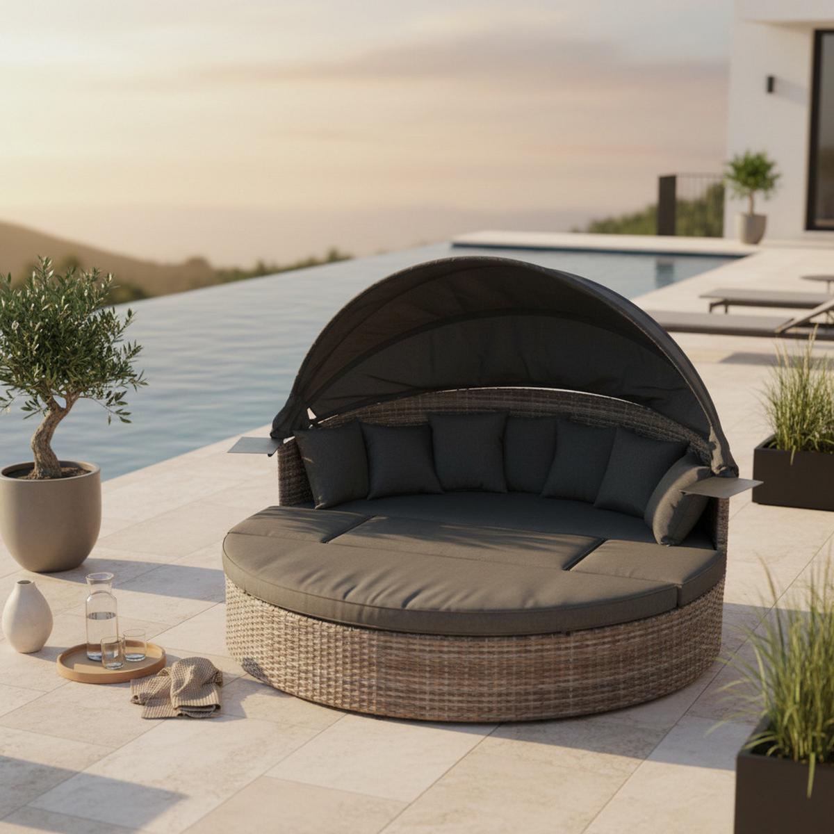 Gartenmuschel Riva in Naturfarben - Naturfarben/Grau, MODERN, Kunststoff/Metall (180/145/183cm) - Gardenson