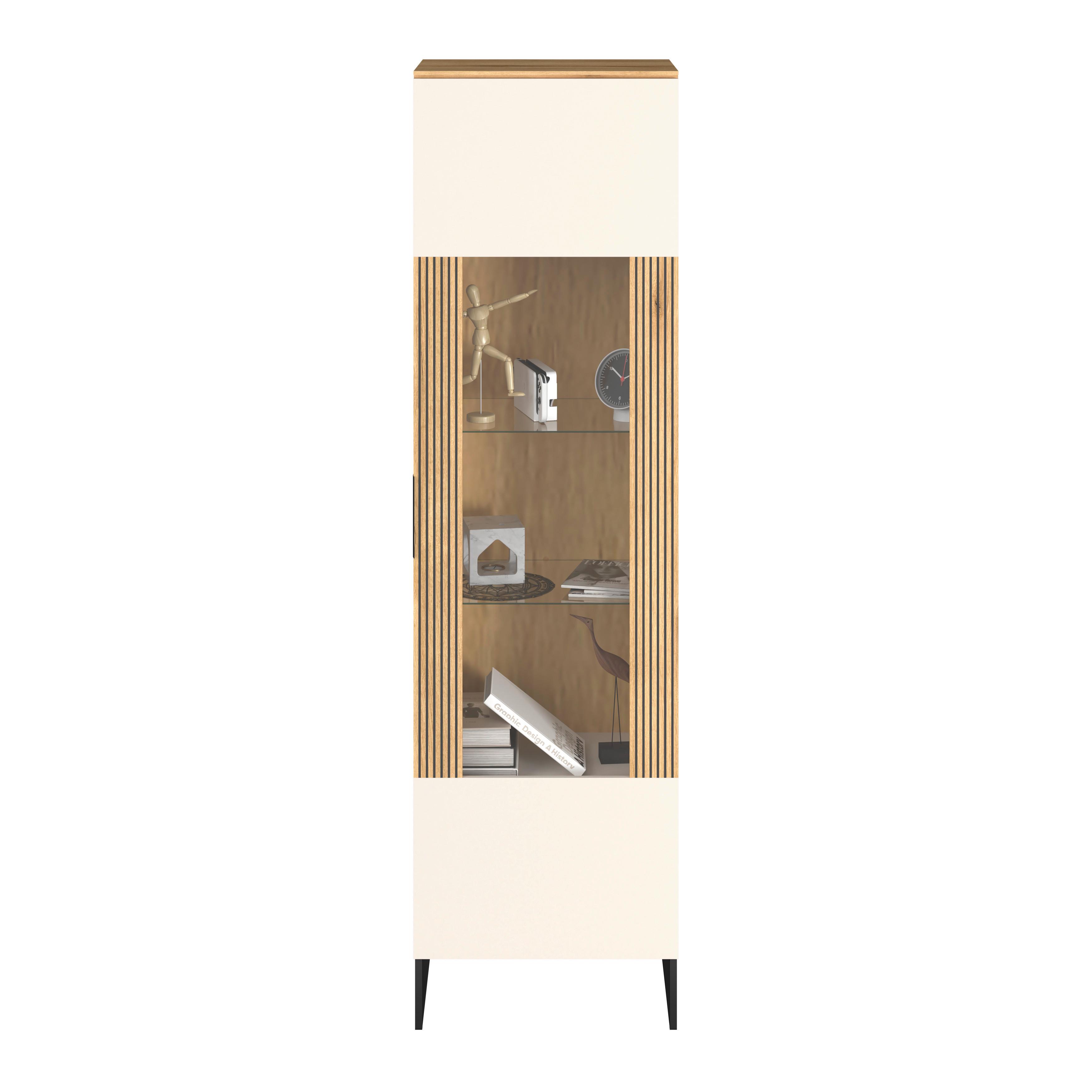 Vitrină KING - cașmir/culoare lemn stejar, Modern, sticlă/material pe bază de lemn (55,2/200/40cm) - Modern Living