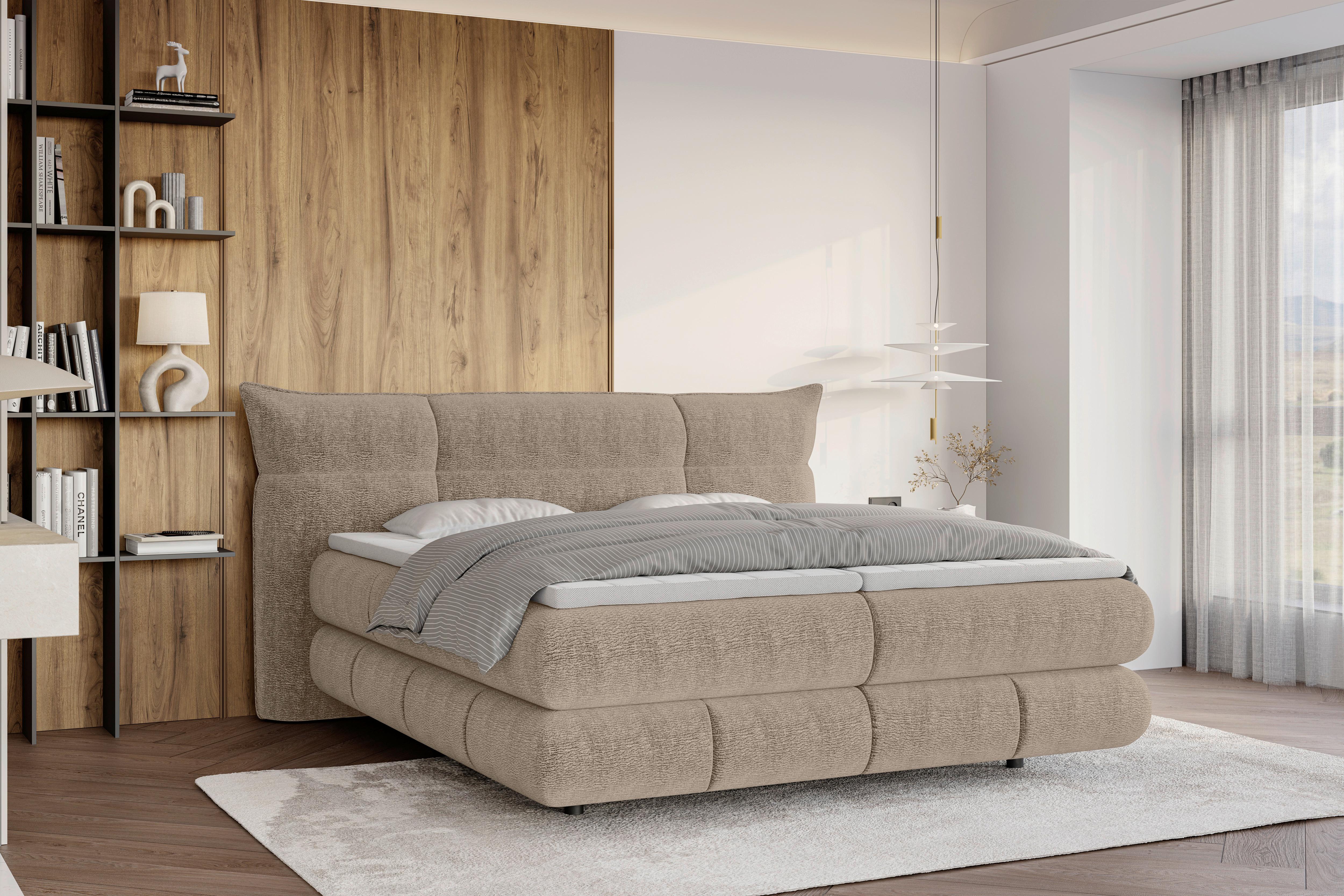 Boxspringbett Auris Ecru ca. 180x200cm - Ecru/Schwarz, KONVENTIONELL, Kunststoff/Textil (180/200cm) - Sembella