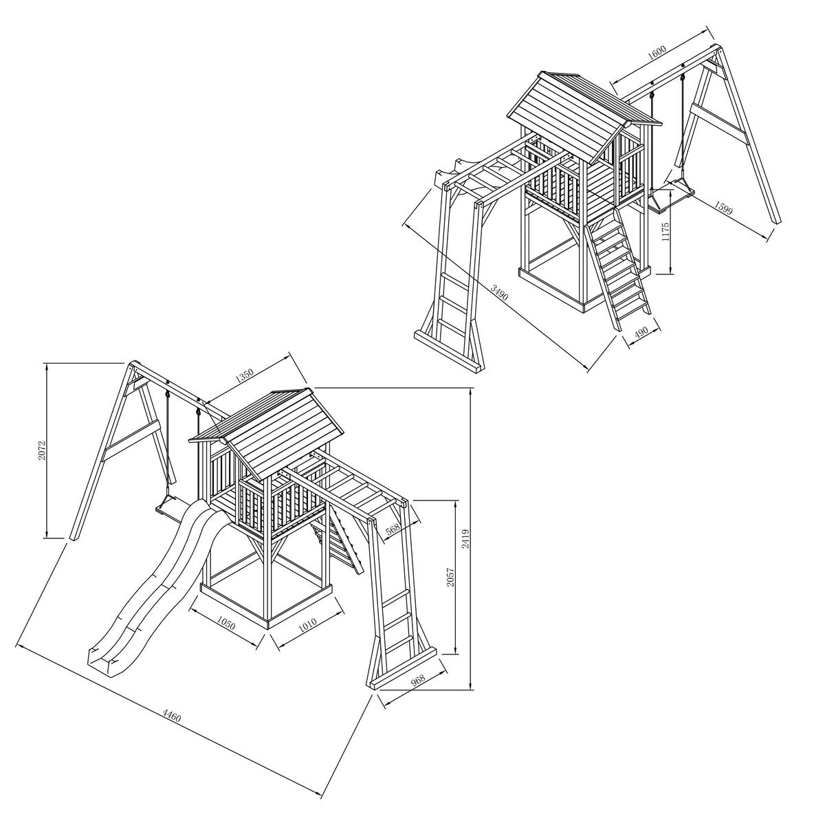 SPIELTURM A025.131.92 - Weiß/Grau, KONVENTIONELL, Holz/Kunststoff (446/241,9/349cm) - Ambia Garden