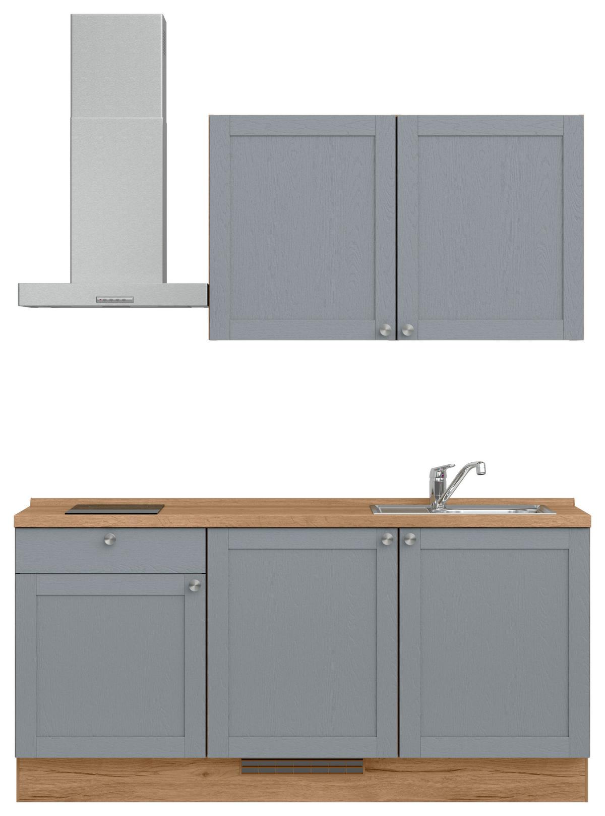 Küchenleerblock Frame Low o. Geräte Blaugrau - Edelstahlfarben/Eichefarben, MODERN, Holzwerkstoff/Metall (180cm) - Nobilia