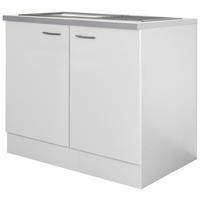 Spülenunterschrank in Weiss 'Wito' - Edelstahlfarben/Hellgrau, Holzwerkstoff/Kunststoff (100/85/60cm) - FlexWell