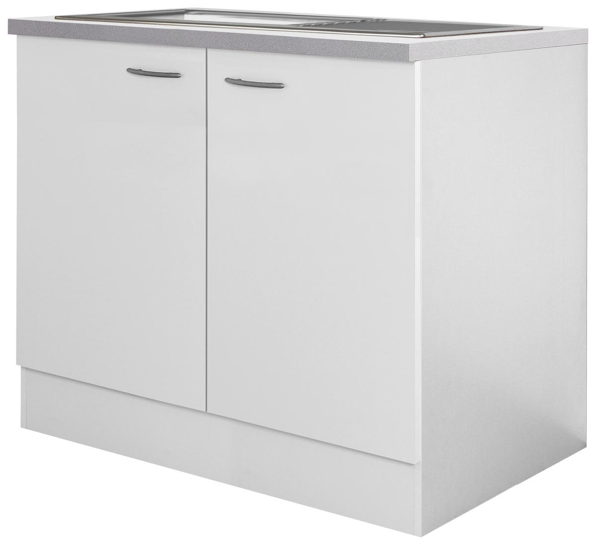 Spülenunterschrank in Weiss 'Wito' - Edelstahlfarben/Hellgrau, Holzwerkstoff/Kunststoff (100/85/60cm) - FlexWell