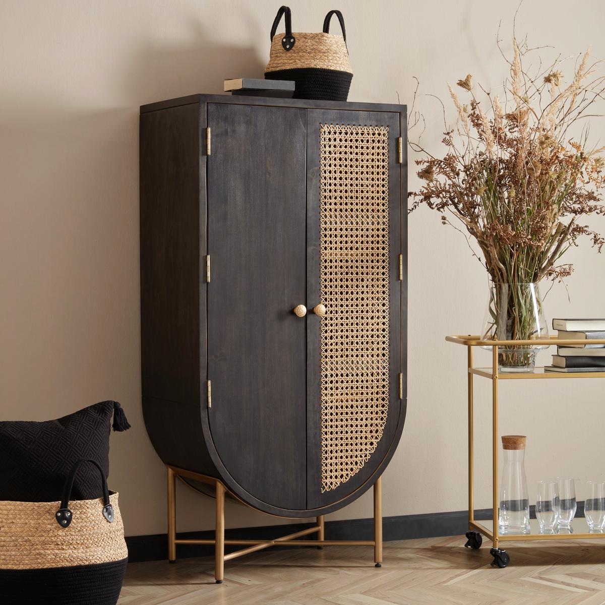 Highboard aus Mangoholz in Schwarz - Messingfarben/Schwarz, Lifestyle, Holz/Metall (70/142/48cm) - Premium Living