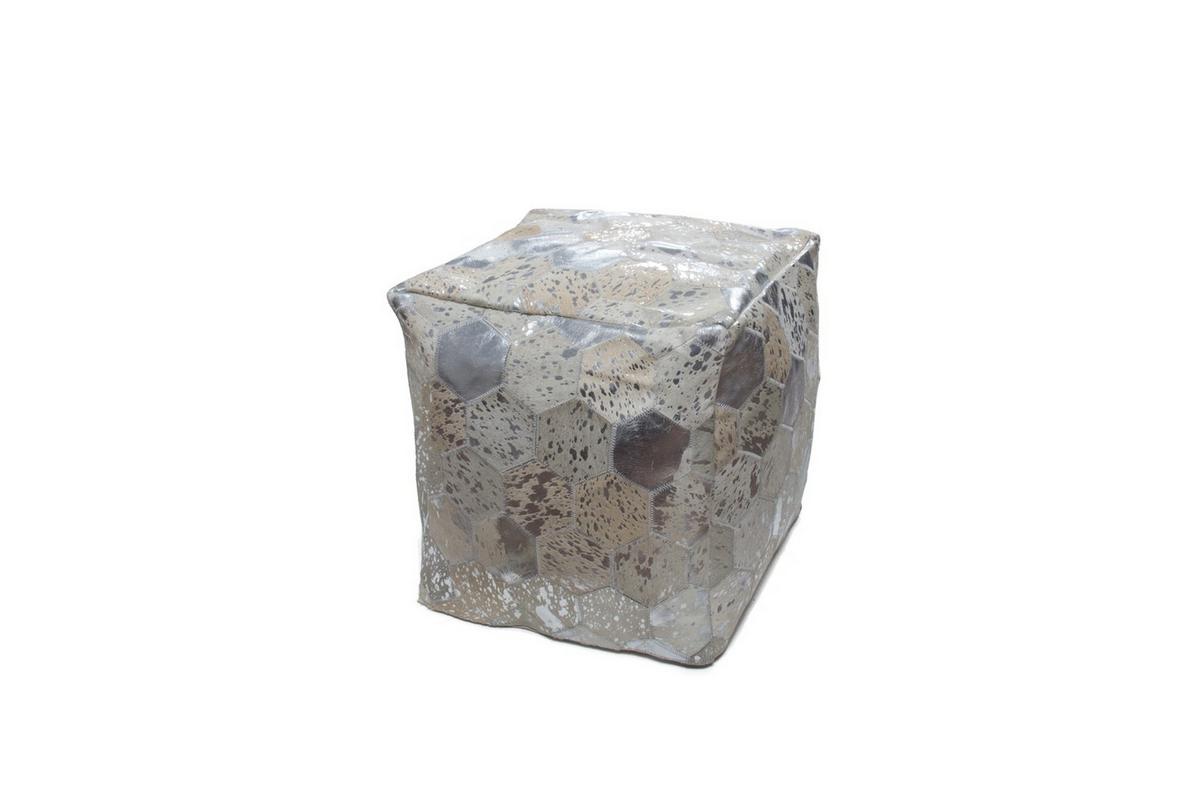 POUF DAZZLE 200 - Silberfarben/Grau, Design, Leder (45/45/45cm) - Kayoom