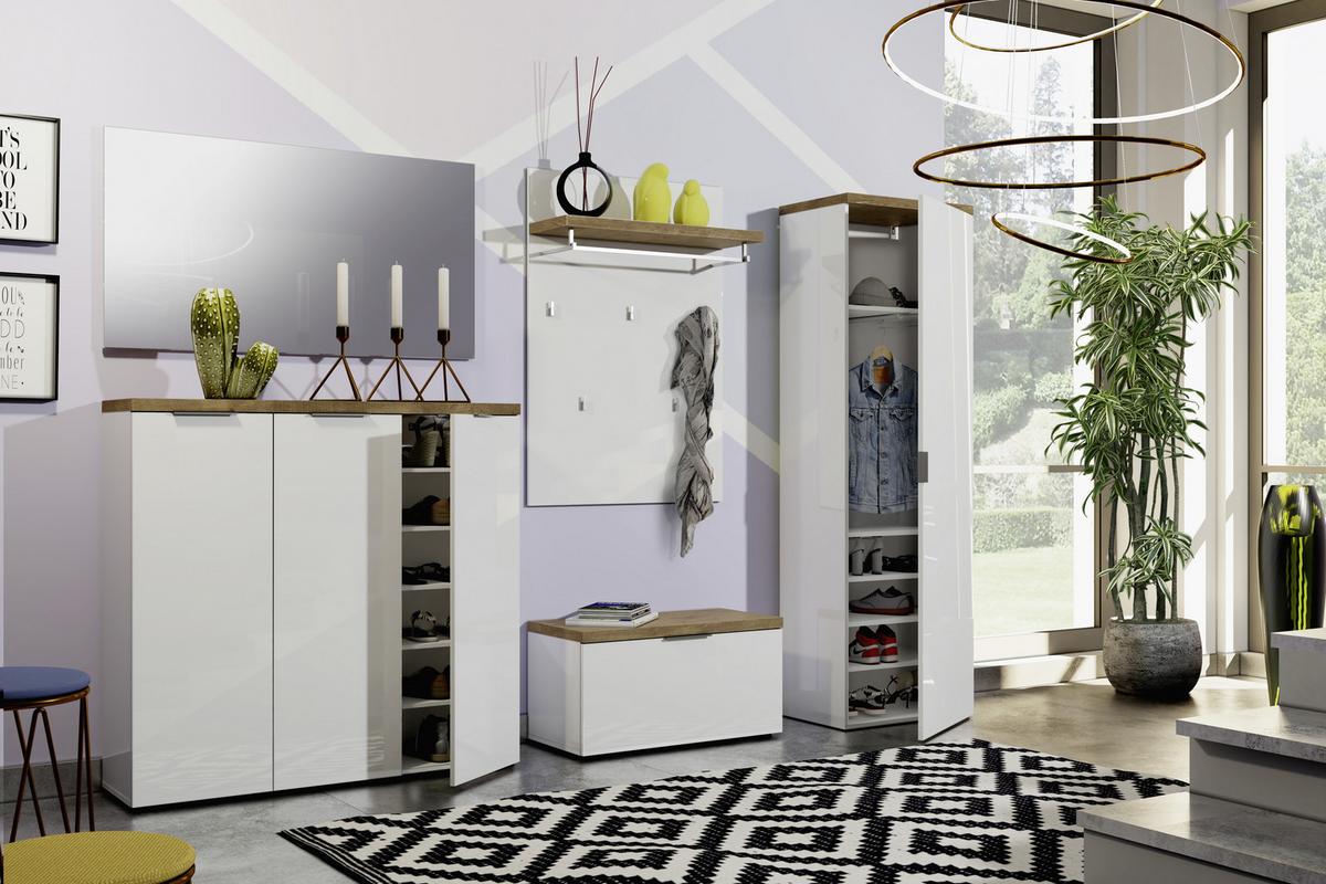 LUSTRO ŚCIENNE IDEA - biały, Design, materiał drewnopochodny/szkło (120/65/2cm) - Xora