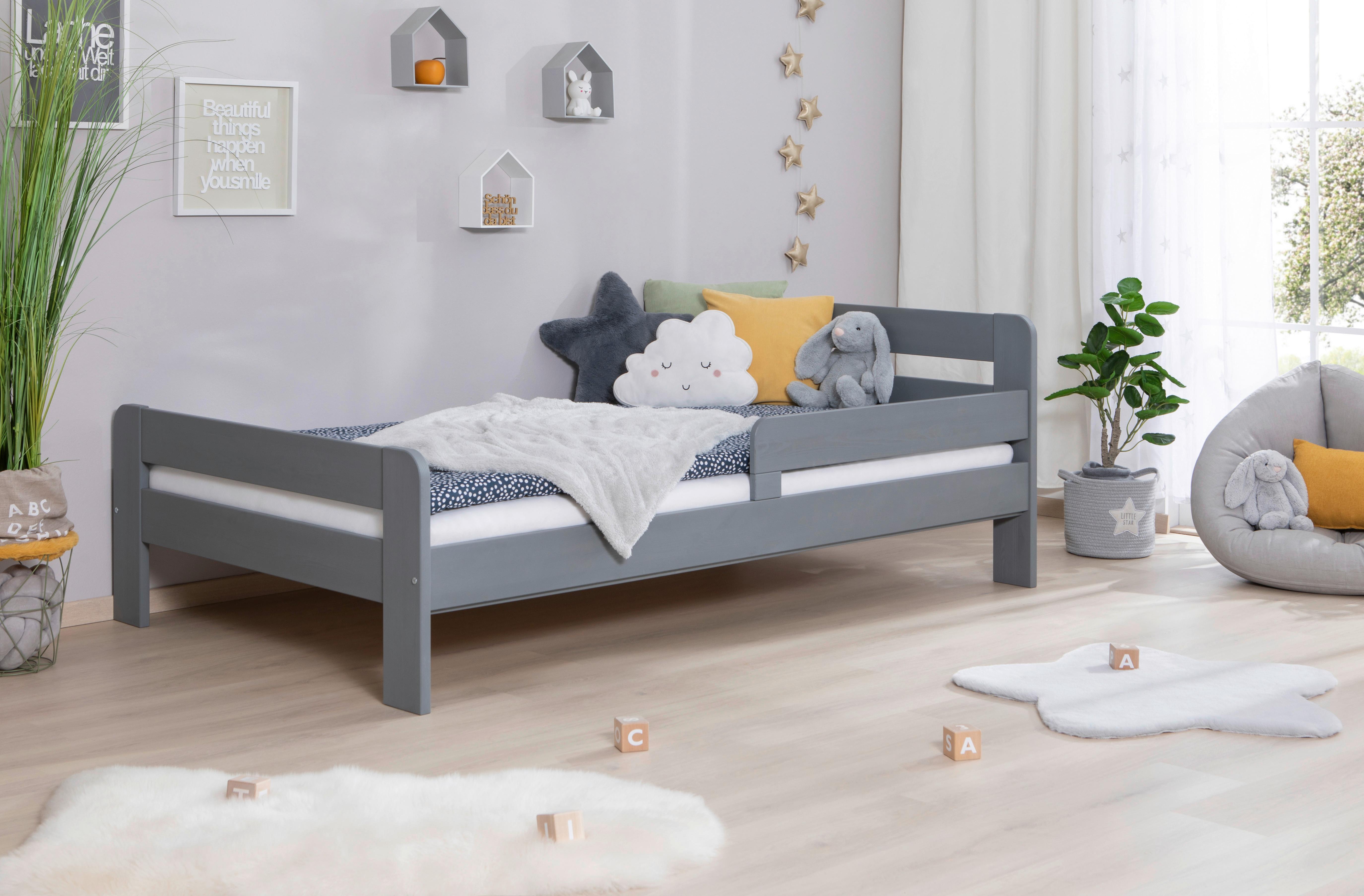Bett Bennet mit Rausfallschutz ca. 120x200 cm Hellgrau - Hellgrau, MODERN, Holz (120/200cm) - MID.YOU