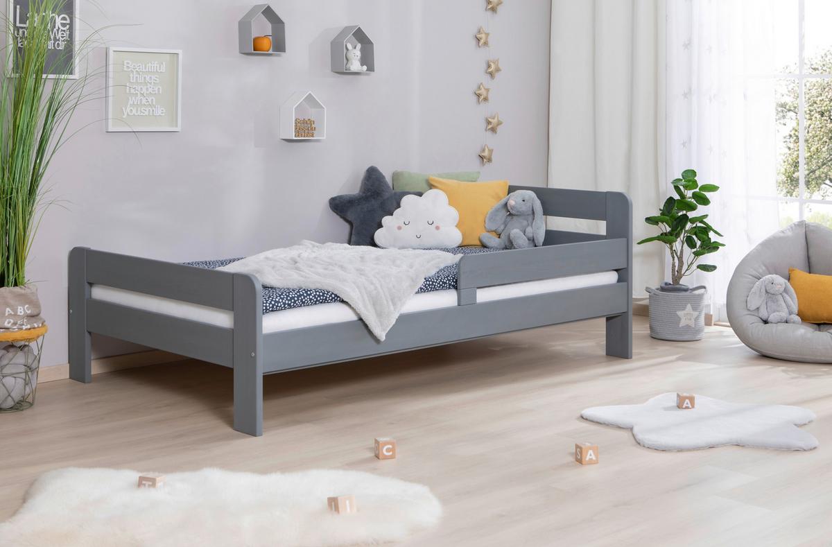 Bett Bennet mit Rausfallschutz ca. 120x200 cm Hellgrau - Hellgrau, MODERN, Holz (120/200cm) - MID.YOU