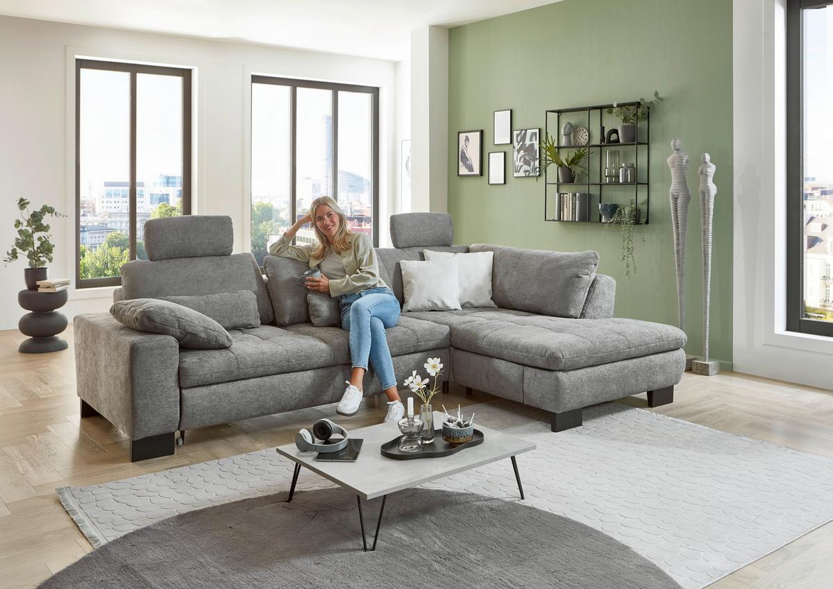 Ecksofa Lando Grau - Schwarz/Grau, MODERN, Textil/Metall (289/84/197cm) - Premium Living