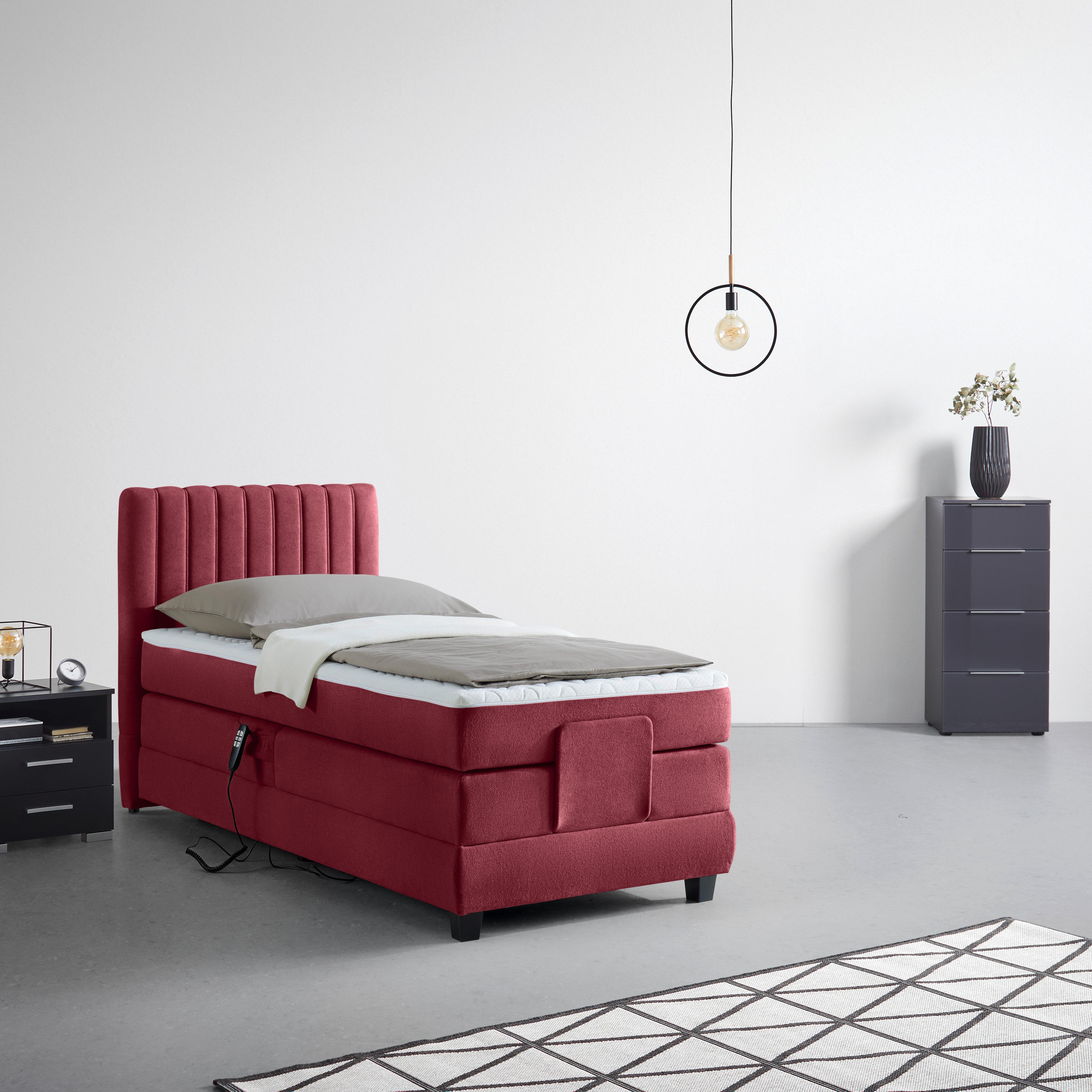 Boxspringbett Dixon Weinrot ca. 90x200cm - Weinrot/Schwarz, Konventionell, Holz/Holzwerkstoff (90/200cm) - Premium Living