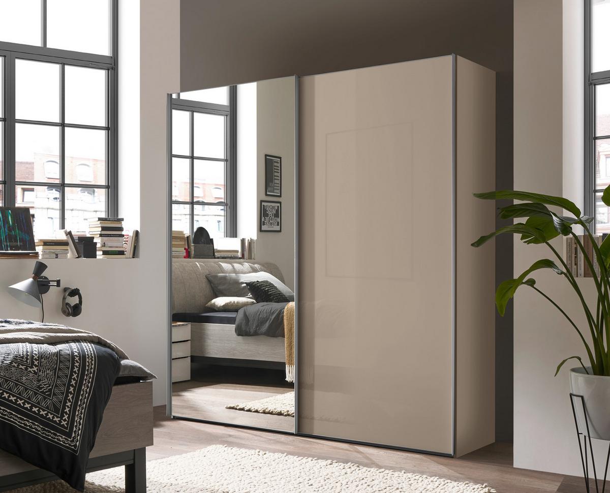 Schwebetürenschrank Lumos Sandfarben - couleur d'aluminium/couleur sable, Konventionell, métal/verre (200/222/68cm) - Based