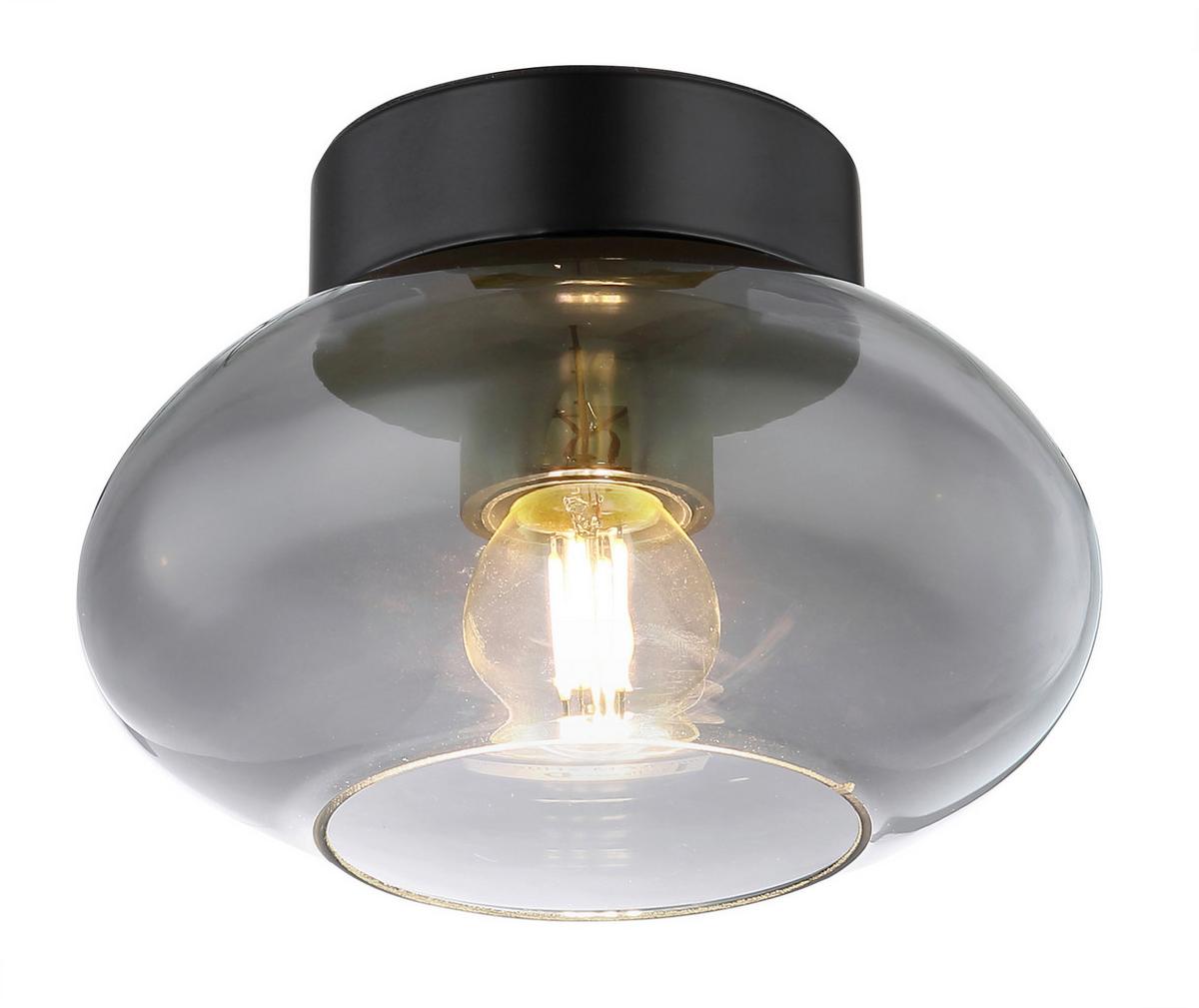 Deckenleuchte Shaun in Schwarz max. 40 Watt - Schwarz, Design, Glas/Metall (18/13cm) - Globo