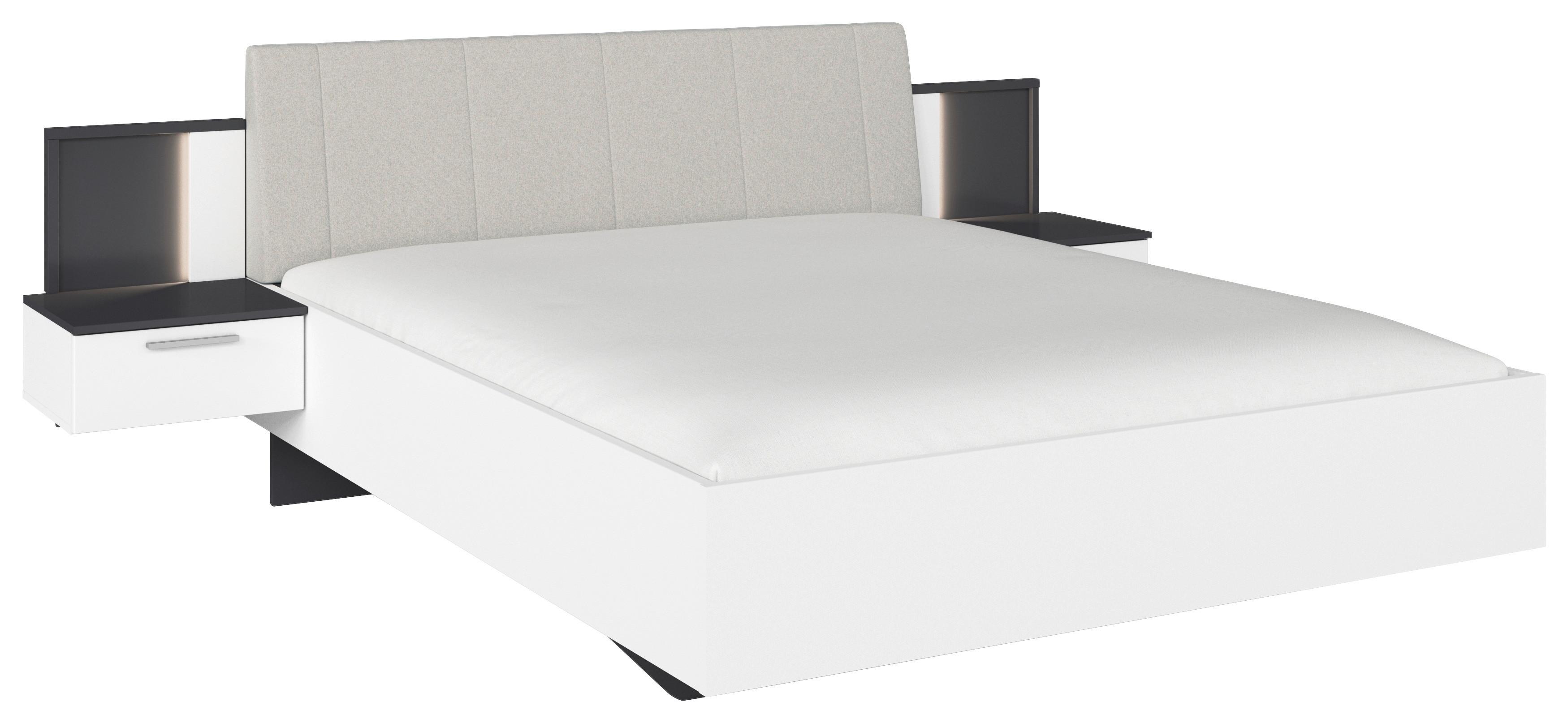 Bettanlage Caspio Grau/Weiß ca. 160x200cm - Weiß/Grau, KONVENTIONELL, Holzwerkstoff/Textil (160/200cm) - Premium Living