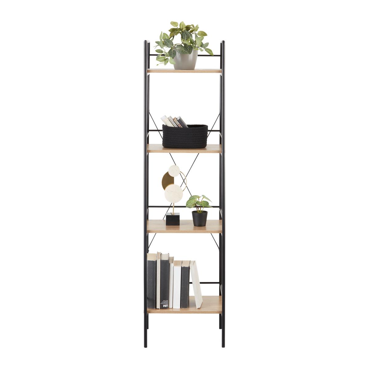 Regal Mosel 3 Schwarz/Eichefarben - Eichefarben/Schwarz, MODERN, Holzwerkstoff/Metall (34/130/27cm) - Mömax