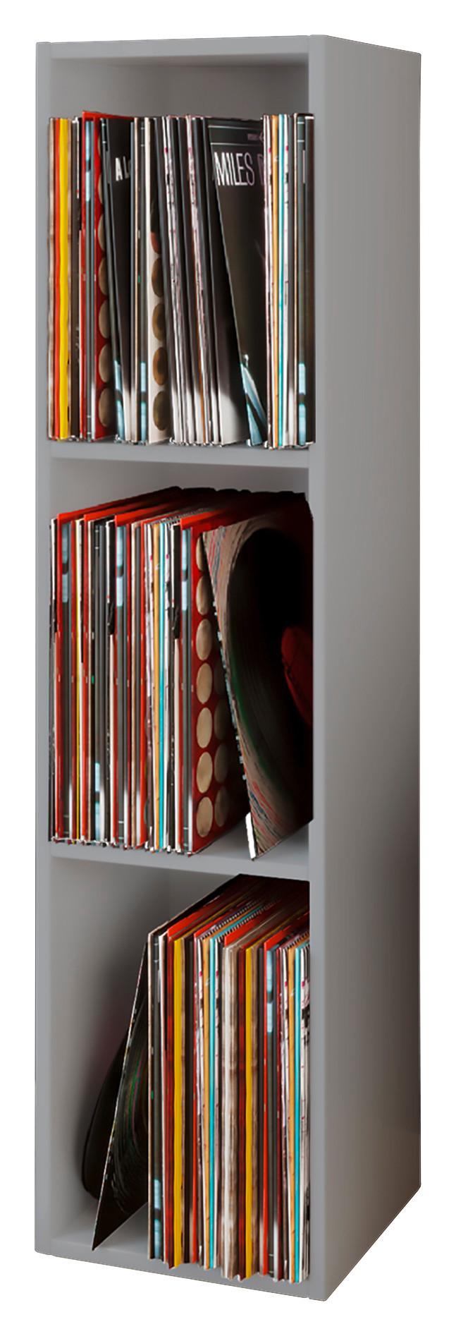 Schallplattenregal Platto in Grau, 3-fach - Grau, Basics, Holzwerkstoff (34/107/30cm) - MID.YOU