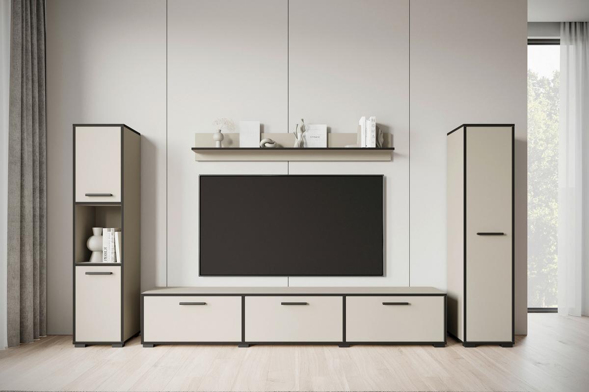Wohnwand 4 tlg. Bogota XL Kaschmir/Graphitfarben - Kaschmir/Schwarz, Basics, Holzwerkstoff/Kunststoff (240/130/31cm) - P & B