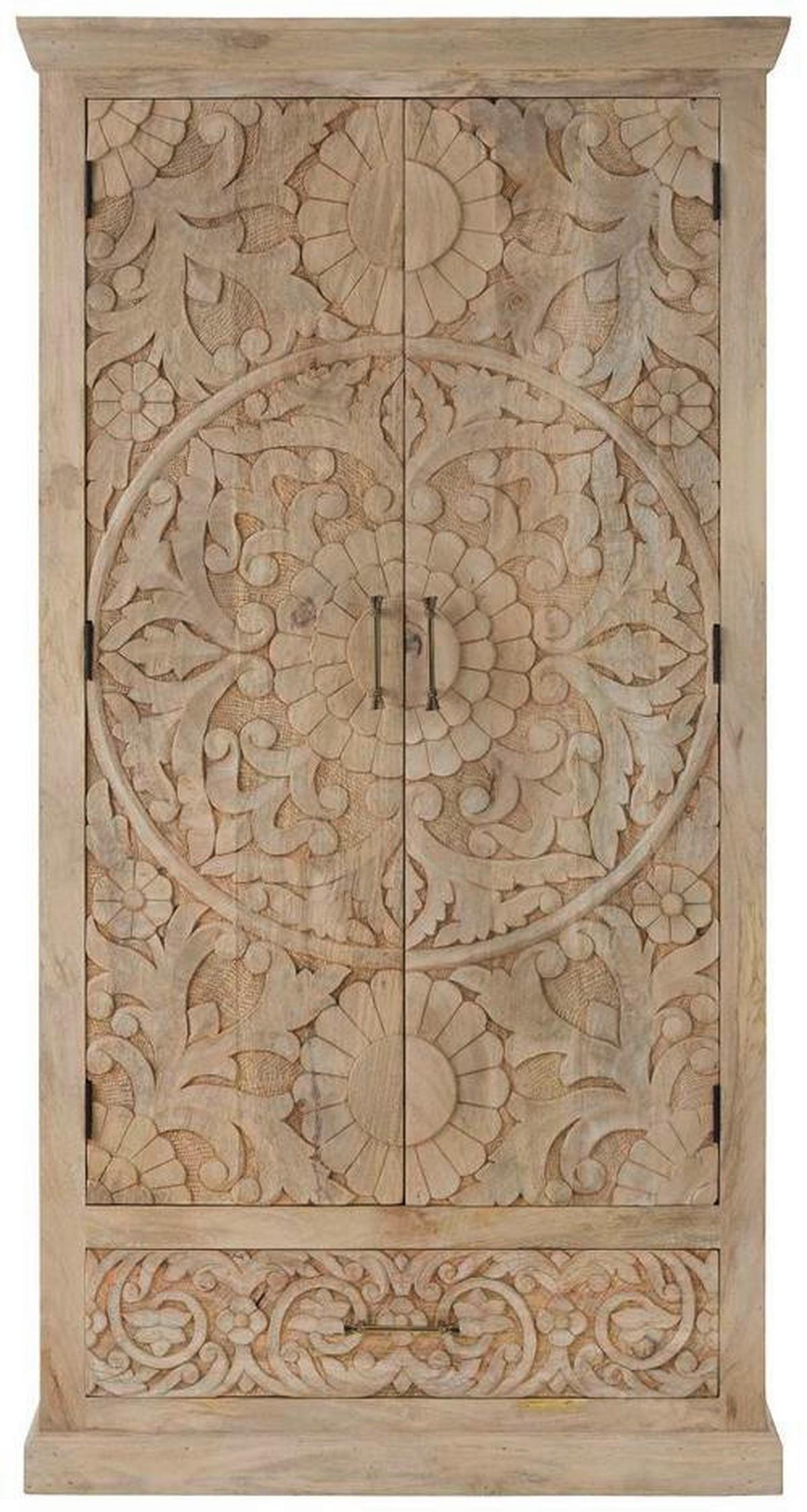 Schrank Ayda aus Mangoholz massiv - Messingfarben/Naturfarben, ROMANTIK / LANDHAUS, Holz/Metall (90/175/45cm) - Zandiara