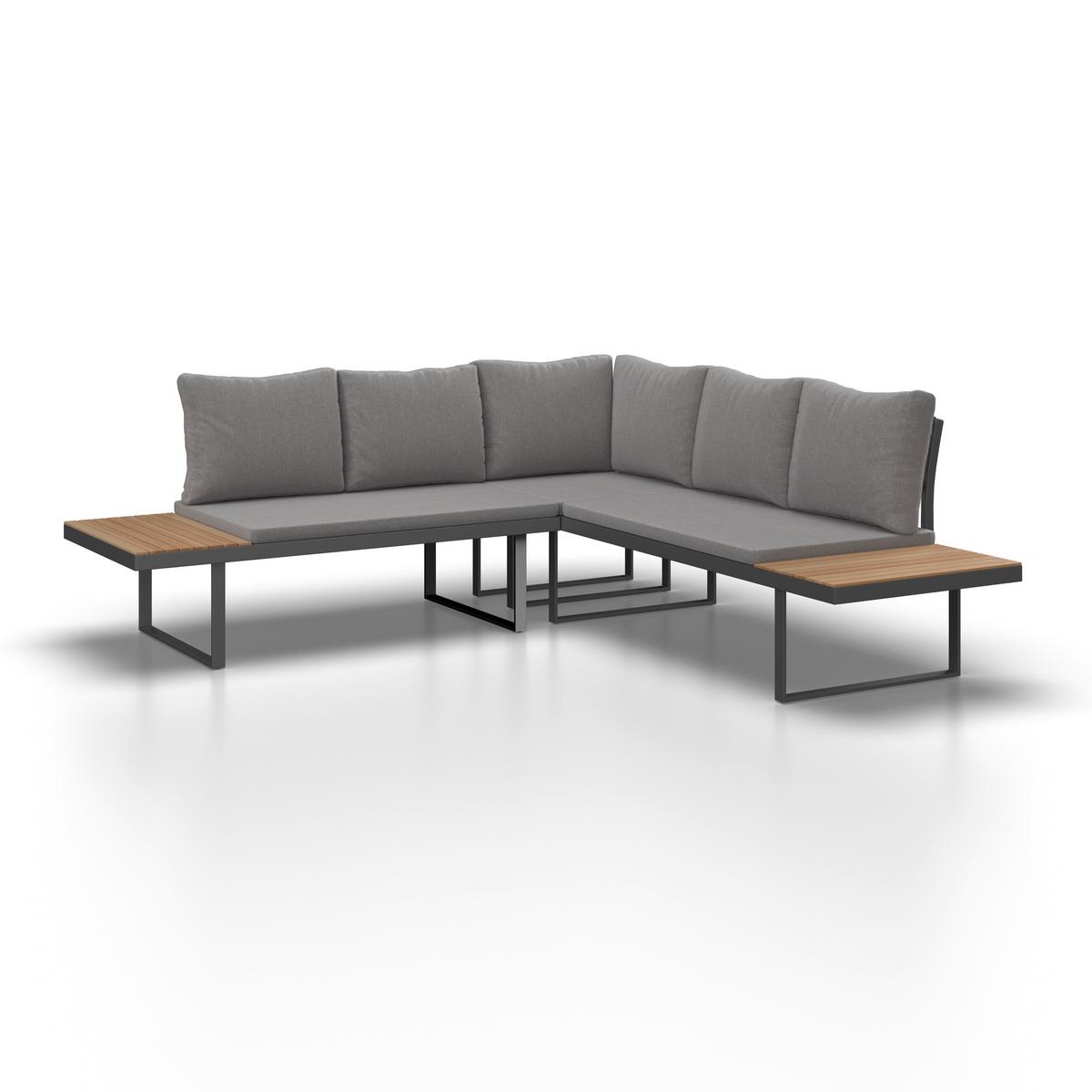 Gartenlounge Elia - Grau/Akaziefarben, Modern, Holz/Textil (236,5/75/236,5cm) - Bessagi Garden