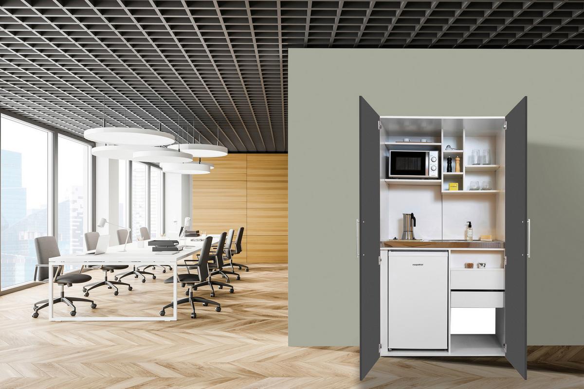 Schrankküche Economy Grau mit Geräte B: ca. 104 cm - Edelstahlfarben/Weiß, MODERN, Holzwerkstoff/Metall (104/193/67cm) - Respekta