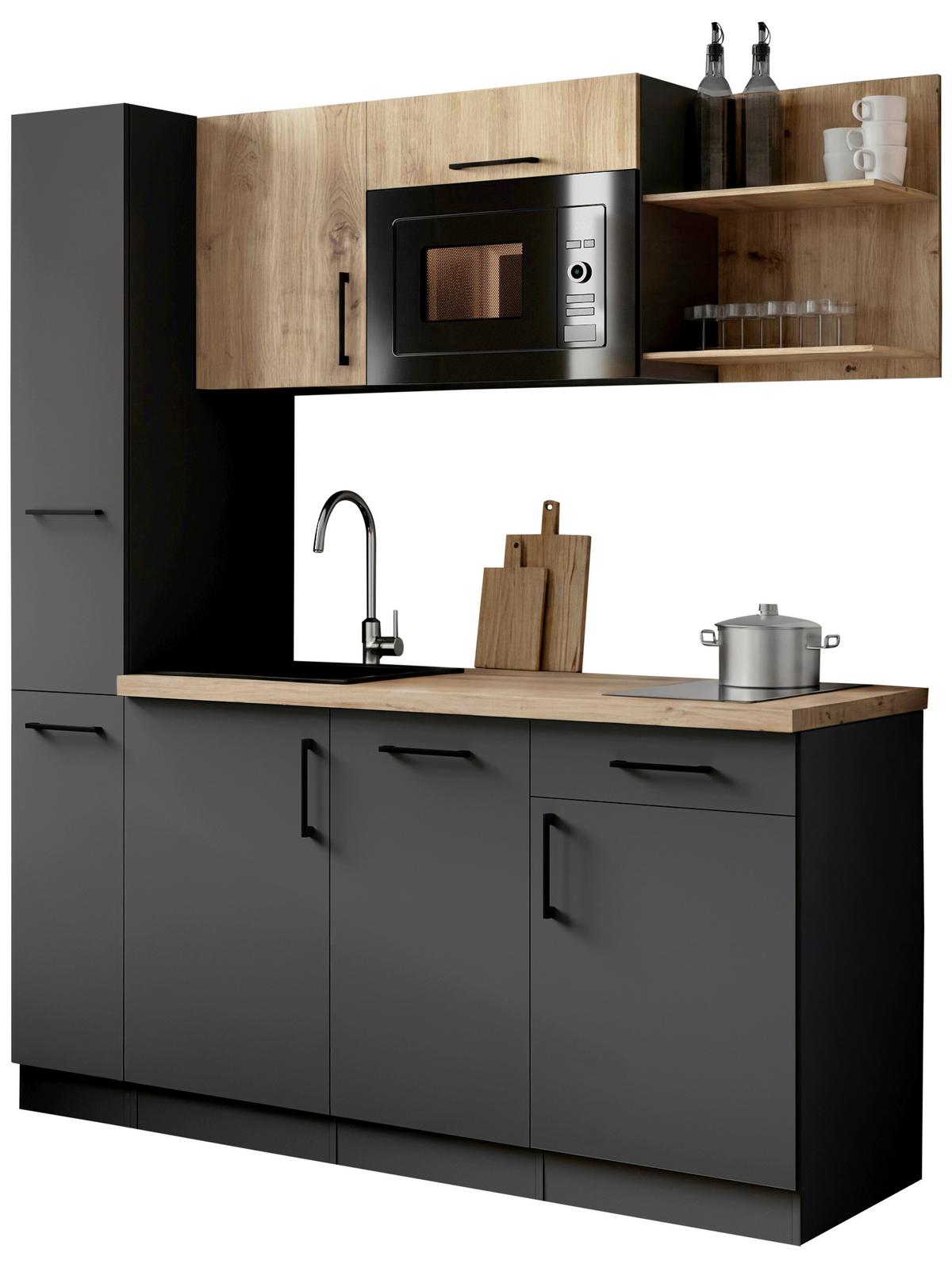 Küchenblock Oliver m. Geräten Grau - Eiche Artisan/Grau, Trend, Holzwerkstoff/Metall (175cm) - Respekta