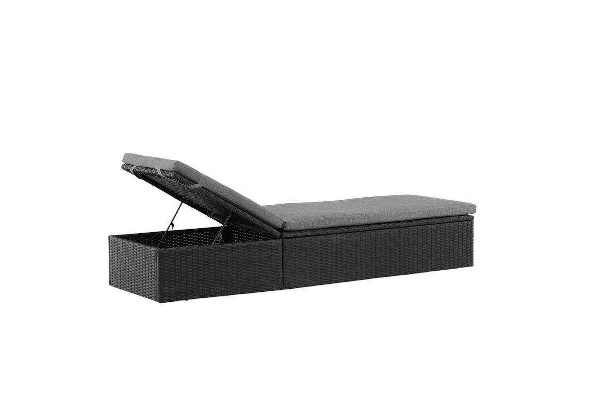 Sonnenliege Quad ca. 61x38x198 cm Schwarz - Schwarz/Grau, KONVENTIONELL, Kunststoff/Textil (60.5/37.5/198cm) - Gardenson