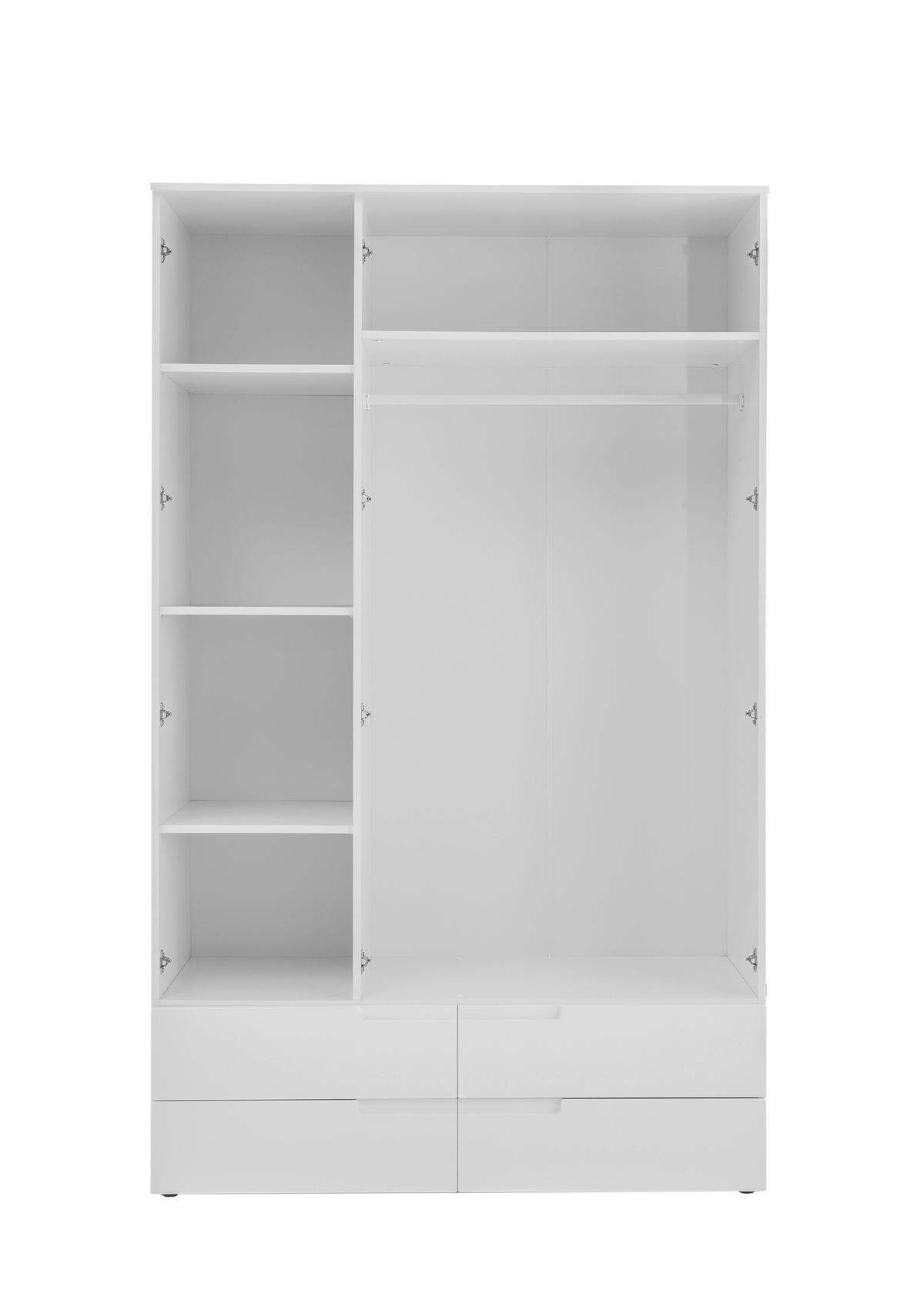 Dulap cu uși rotative Fun - alb/alb lucios intens, Konventionell, sticlă/material pe bază de lemn (126/208/57cm) - Based