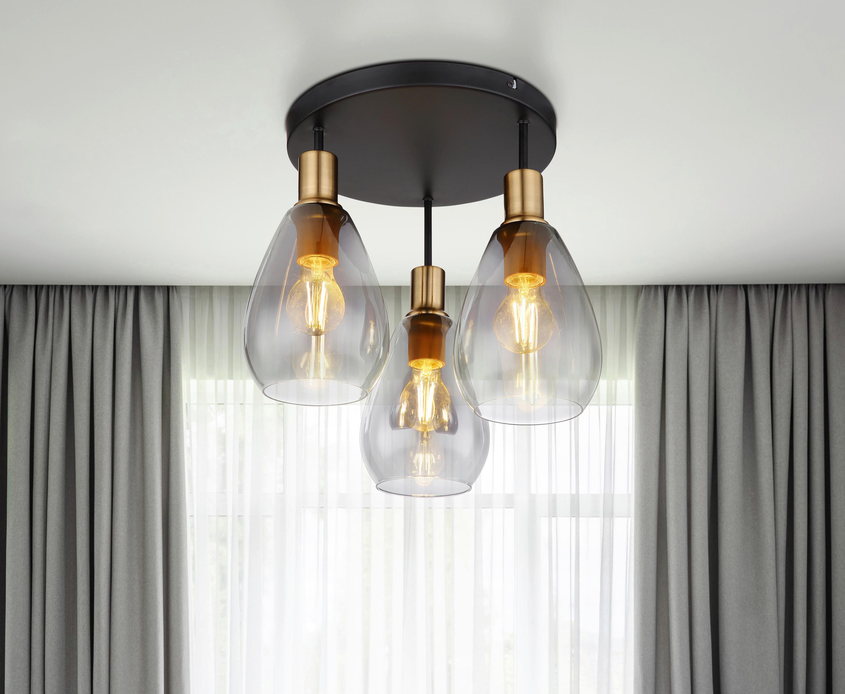 Deckenleuchte Fanni max. 40 Watt - Messingfarben/Schwarz, Design, Glas/Metall (38/38cm) - Globo