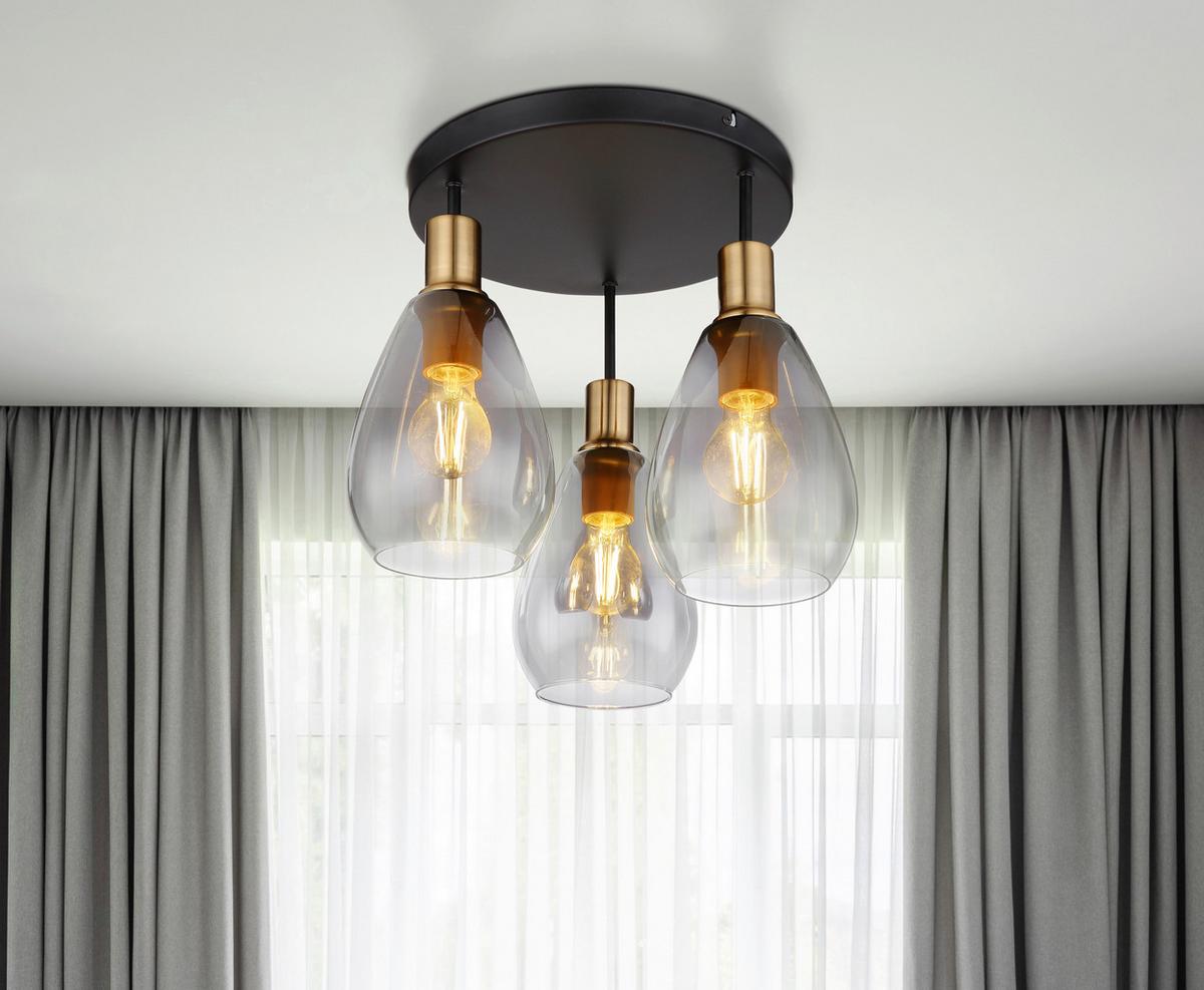 DECKENLEUCHTE 15563-3D - Messingfarben/Schwarz, Design, Glas/Metall (38/38cm) - Globo
