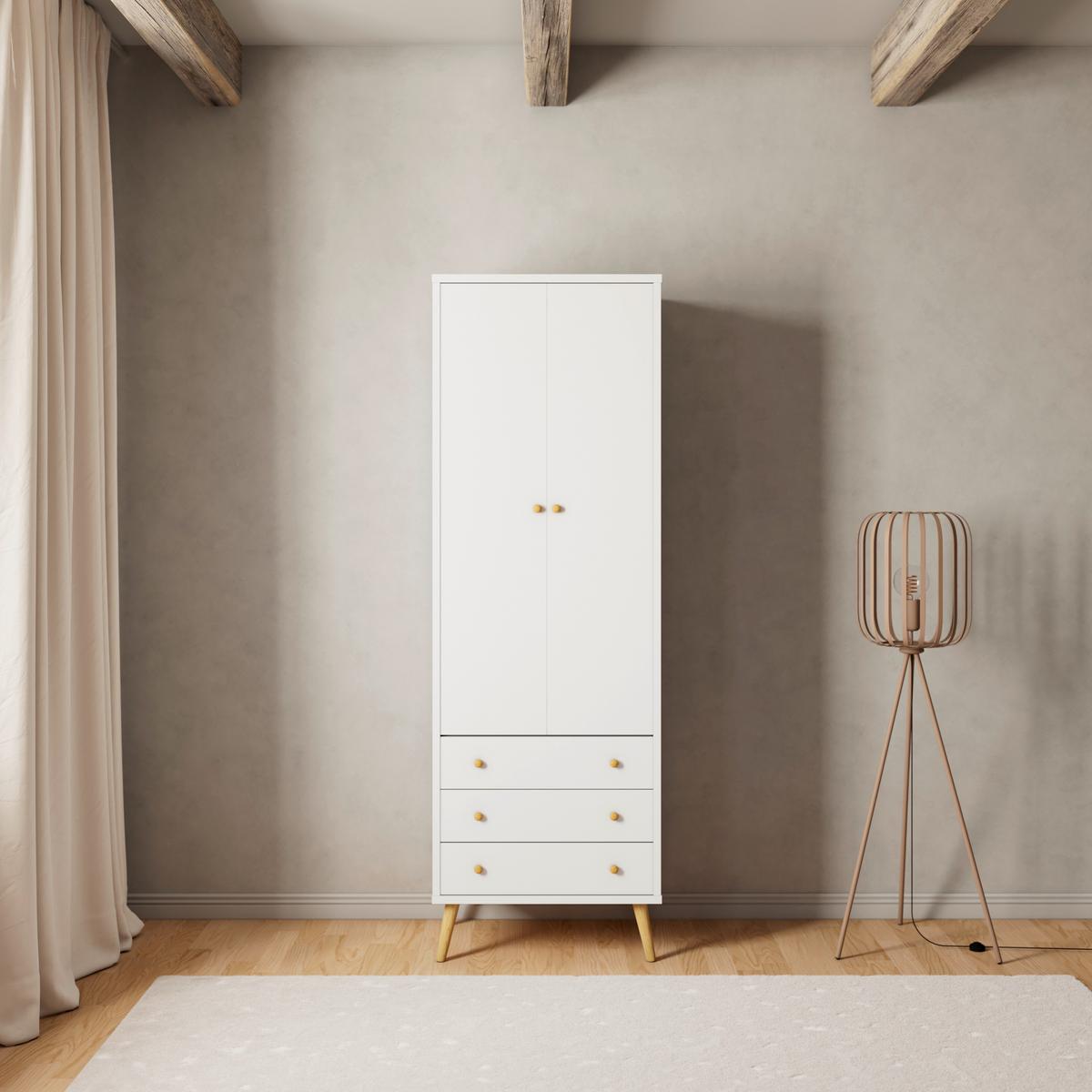 Drehtürenschrank Ludo Weiß ca. 60x180x40 cm - Weiß/Naturfarben, MODERN, Holz/Metall (60/180/40cm) - Bessagi Home