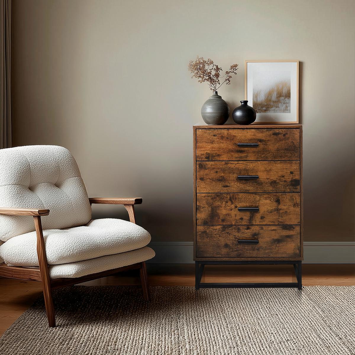 Komoda Vinstra, Rjava, Črna - črna/rjava, Moderno, kovina/leseni material (60/83,5/38,5cm) - MID.YOU