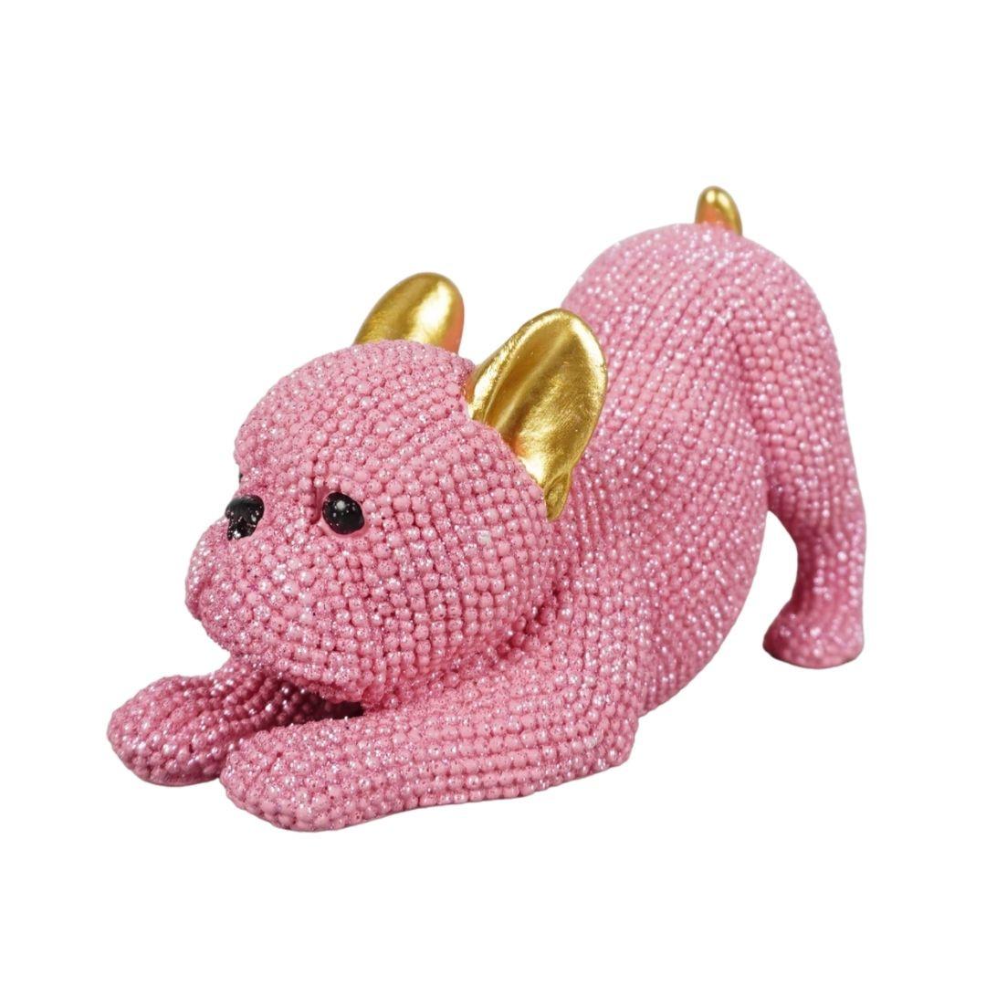 Dekor Kutya Bulldog - rózsaszín/aranyszínű, műanyag (14,5/6,8/8,2cm)